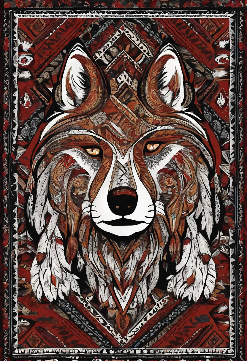 The wool felt is printed with a white wolf-shaped totem