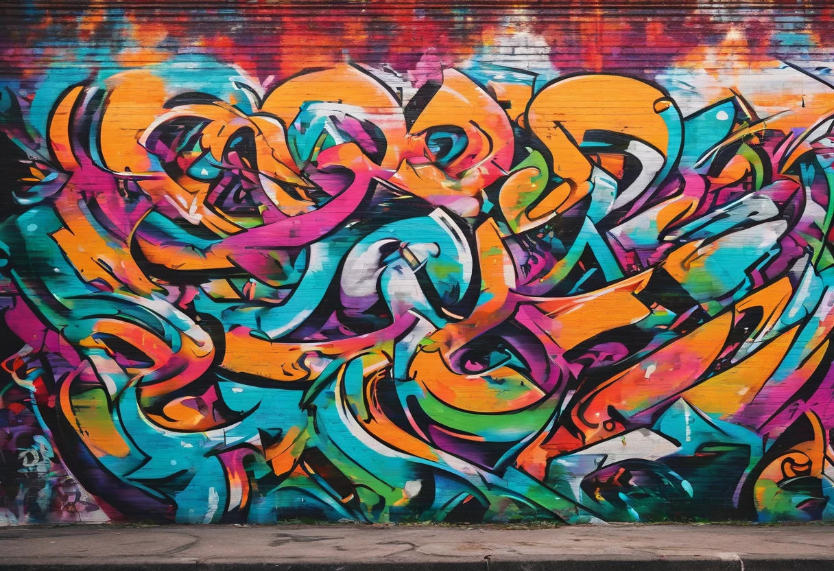 woman street artist paints on a brick wall, graffiti, hip hop style, design sneakers, masterpiece, high detailed, full length image