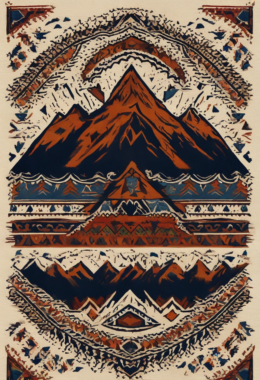 Mountains are printed on the wool felt、Steppe and wolf-shaped totem