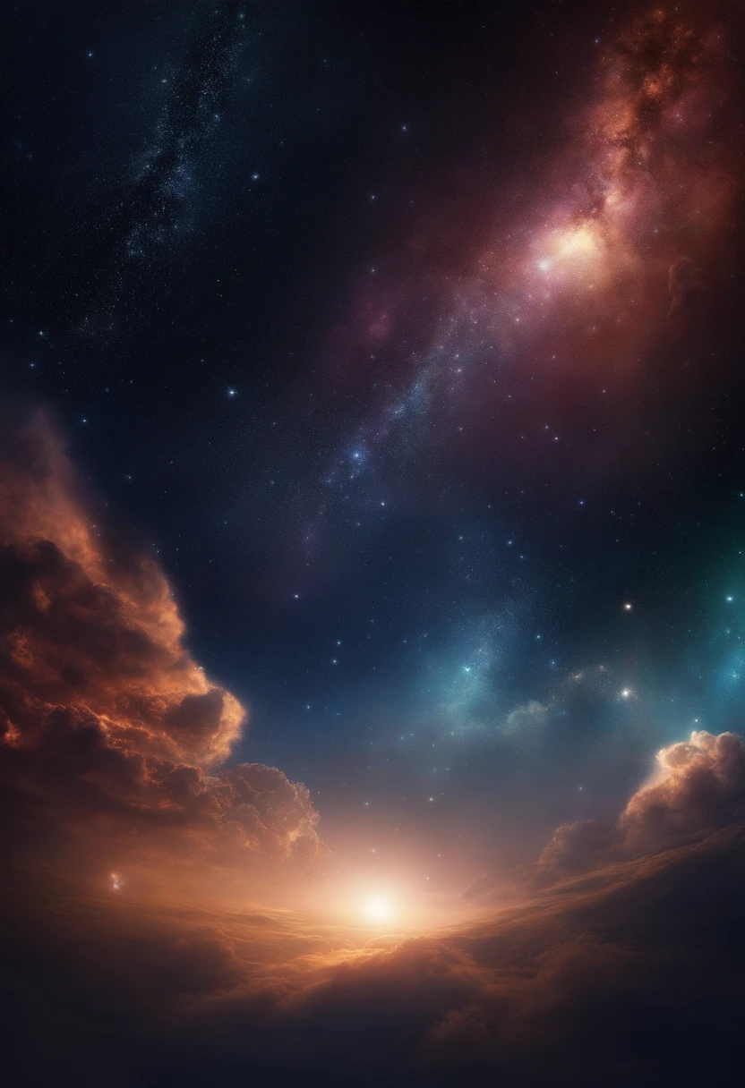 一Depict a captivating starry sky on the banner, representing infinite wisdom and possibilities，Very bright colors, Light particles, with light glowing, Mshiv, wallpaper art, UHD wallpaper，--ar 16:5