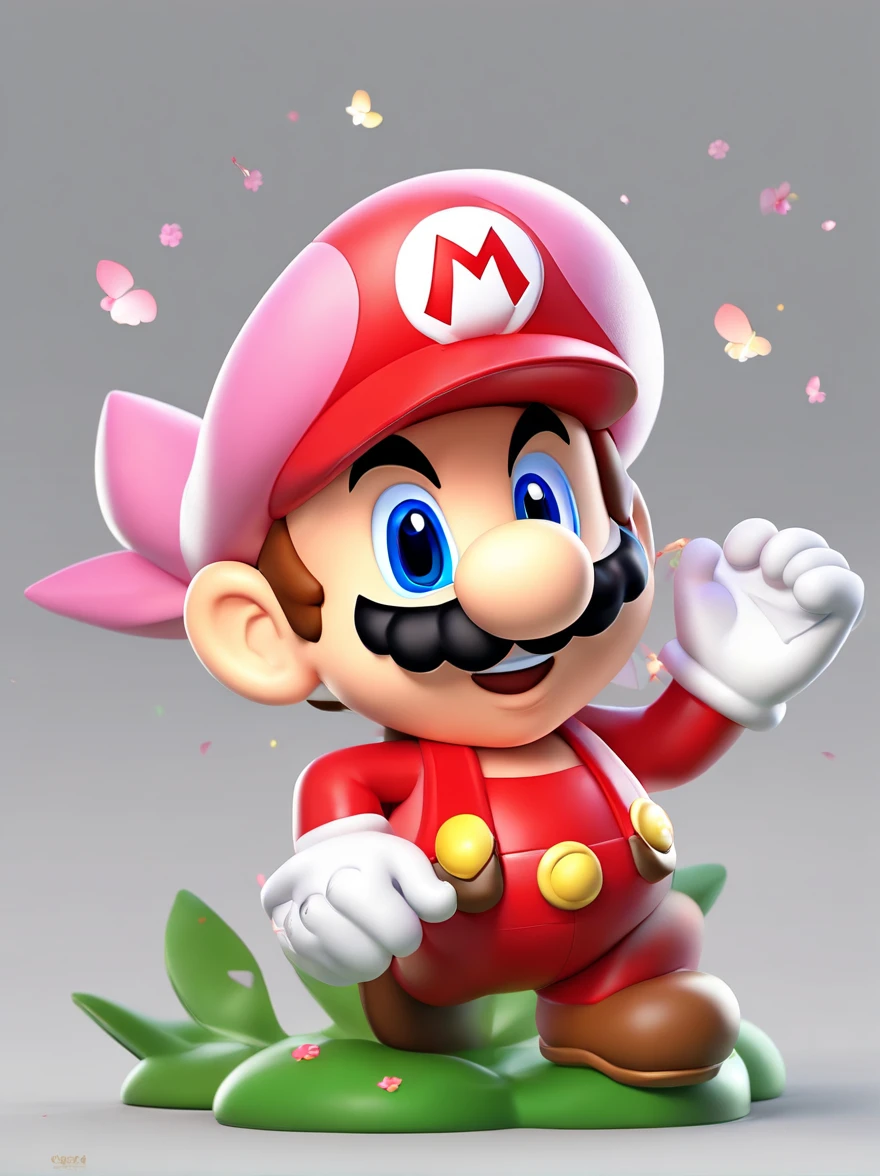 (Mario), character design, Nintendo Super Mario, (blue eyes, wearing highly detailedsamuraibattlearmor)super cute blind box style, chibi, full body, exaggerated expressions and actions, clean background, cherry blossoms blowing in the wind, bright iridescent highlights, studio lighting, atmospheric lighting, with exquisite texture, high detail, high resolution, c4d, 3D, Blender, 8k, best quality, ultra high definition