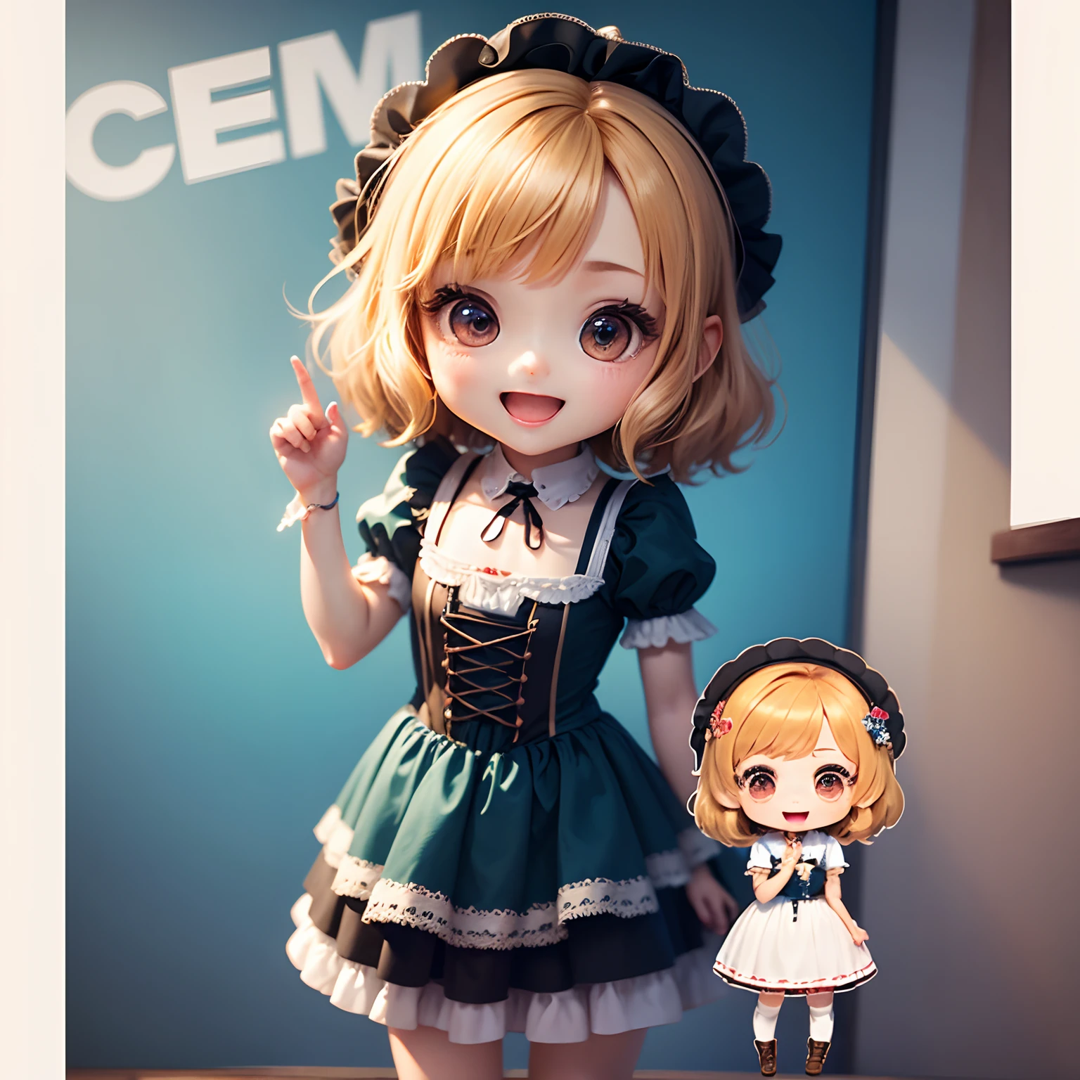 ​masterpiece、top-quality、ultra-detailliert、(Chibi Chara:1.2)、The national costume of Germany is Dirndl、Open your mouth and smile、Standing
