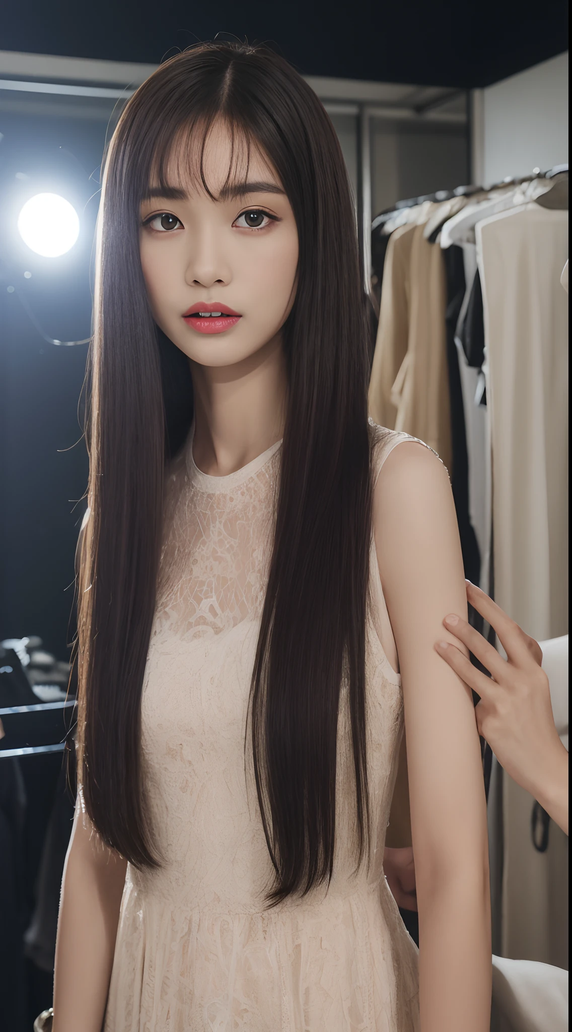 ８ｋ、A slender、An ultra-high picture quality、I have smooth straight hair in a dress、One woman is styling my hair、Dressing room for a lively fashion show