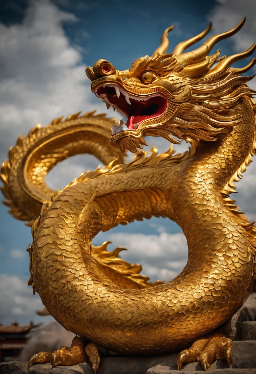 A golden circling Chinese dragon,The whole dragon