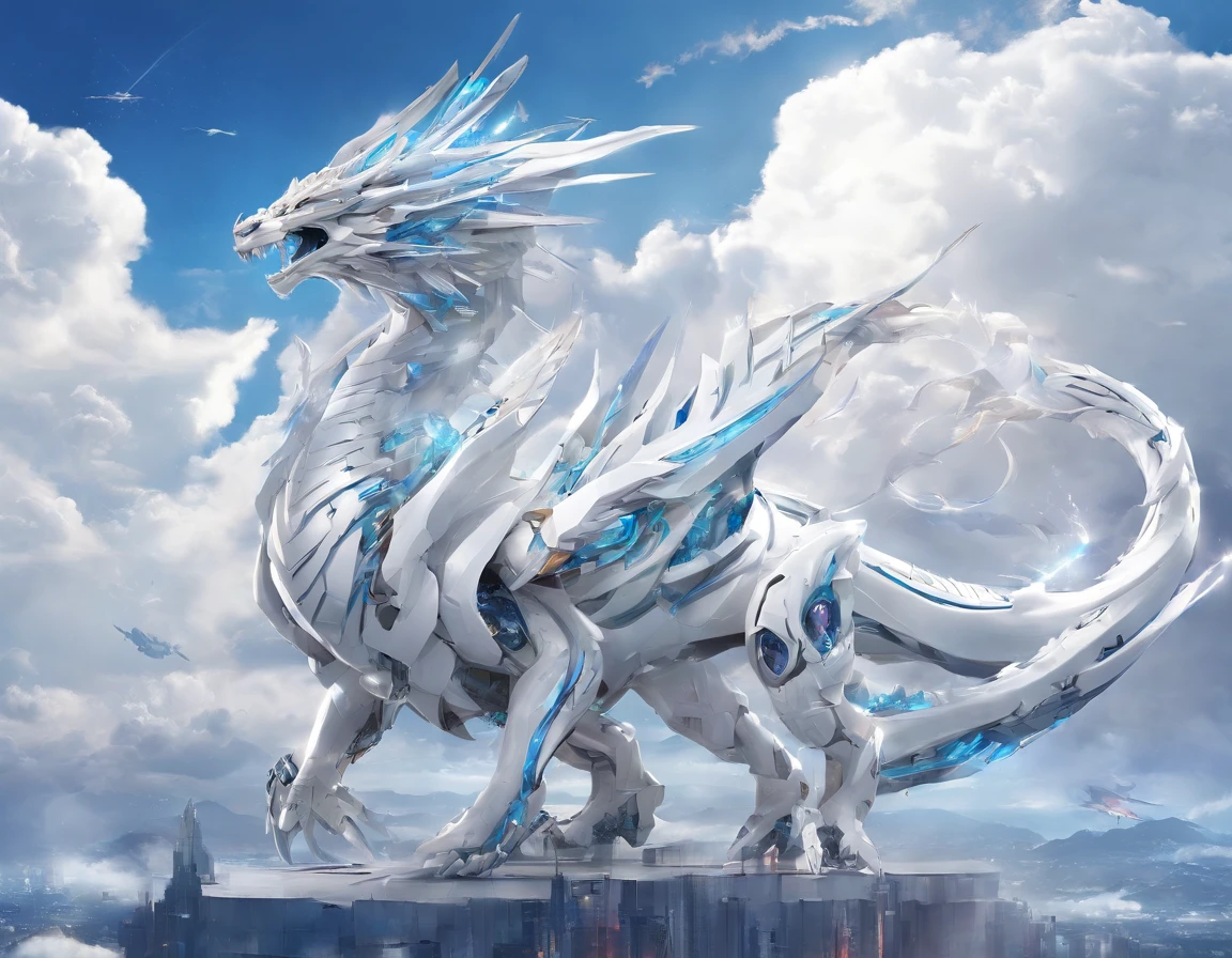 tmasterpiece、(white backgrounid:1)、White dragon surrounded by white clouds、Deities々Halo、ventania、Deities、Long wavy body、tusks、The upper part of the body、fanciful、mito、high high quality、The is very detailed、tmasterpiece、epic、Particle effect、Dynamic effects