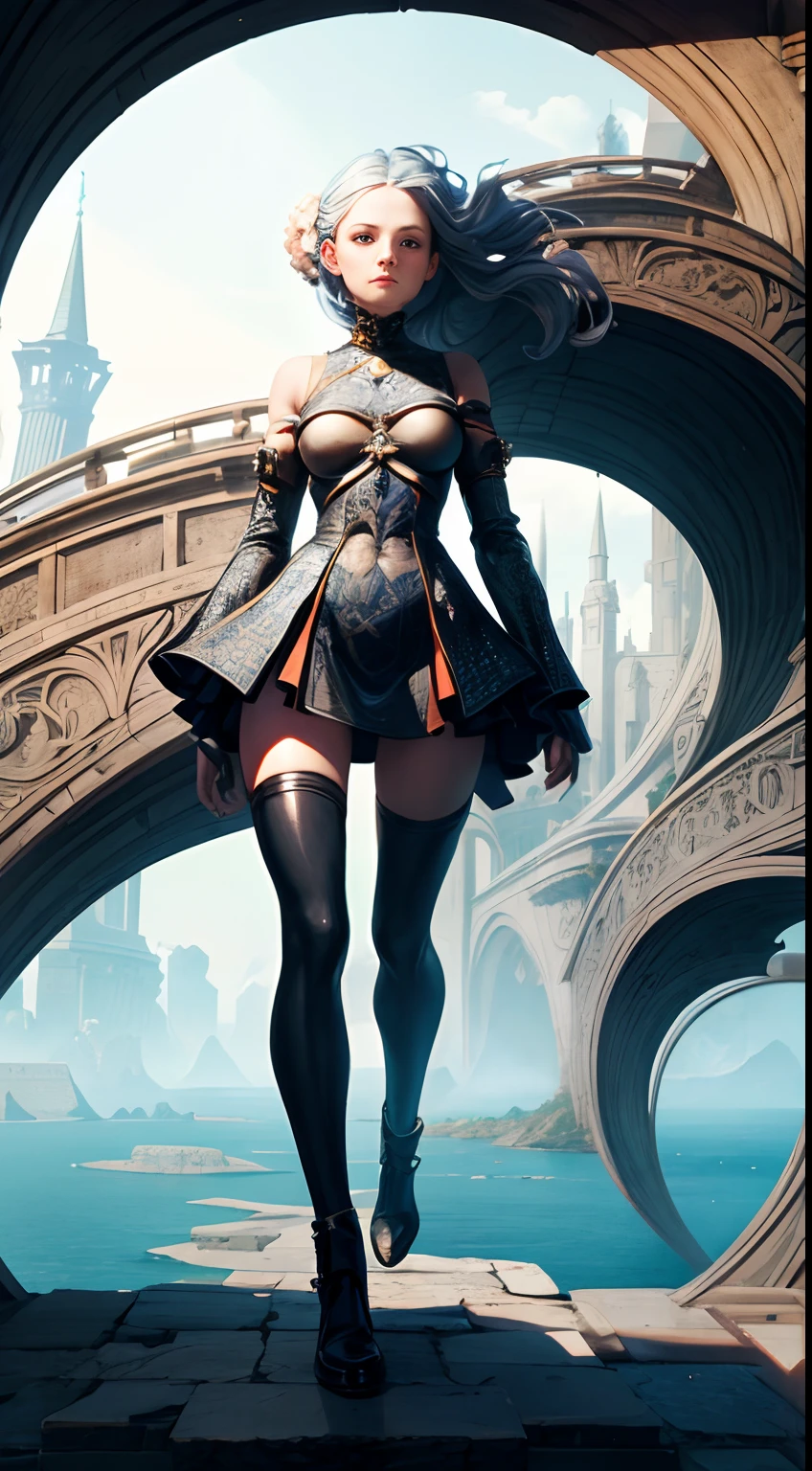 James Jean, m c Escher, surreal, mysterious, strange, fantastical, fantasy, Sci-fi fantasy anime, perspective as a “symbolic form” Miniskirt girl, perspective view, perfectly rational space = infinite, continuous homogeneous space, ancient curved perspective , the establishment of planar perspective during the Renaissance, and its various developments since the modern era.The spatial and worldviews of the era are understood broadly in correspondence with the history of the human spirit. Art history/cognitive science/architectural theory, detailed masterpiece High resolution definition quality, depth of field, cinematic lighting