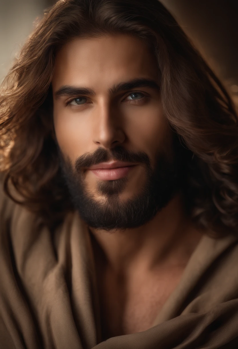 Jesus, high-res, Meisterwerk, best qulaity, komplizierte Details, sehr detailliert, scharf Fokus, detaillierte Haut, realistische Hauttextur, Textur, detaillierte Augen, professionell, 4k, charming smile, aufgenommen mit Canon, 85 mm, light depth of field, Kodak Vision-Farbe, perfectly fitting body, extrem detailliert, Foto_\(ultra\), fotorealistisch, realistisch, Nachbearbeitung, maximale Details, Rauheit, echtes Leben, ultrarealistisch, Fotorealismus, Fotografie, 8k uhd, Fotografie