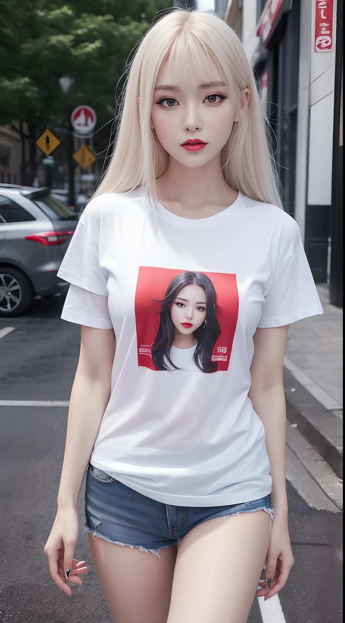 ulzzang-6500-v1.1,(raw photo:1.2), (photorealistic:1.4), beautiful detailed girl, very detailed eyes and face, beautiful detailed eyes, ridiculous, incredibly ridiculous, huge file size, super detailed, high resolution, very detailed, best quality, masterpiece, ((t-shirt)), illustration, very detailed, CG, unified, 8k wallpaper, amazing, fine details, masterpiece, Best quality, very detailed CG uniform 8k wallpaper, face light, movie lighting, 1girl, 16 years old, long white hair, side split, (big breasts), ()), (glasses), (dynamic pose), (sexy pose), ((camel toe))), (half), (pantyhose)), ((black hip skirt)), (bent knees))))))