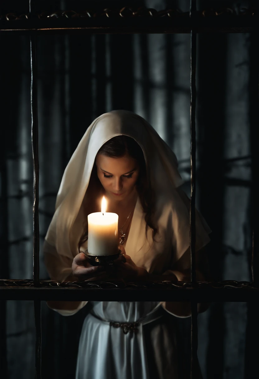 It was a dark night when a mysterious woman, wearing a white veil that contrasted with her grim gaze, entered that dark, empty room. Her footsteps were silent and determined as she made her way toward the only source of light present: the candle that struggled to keep itself lit.