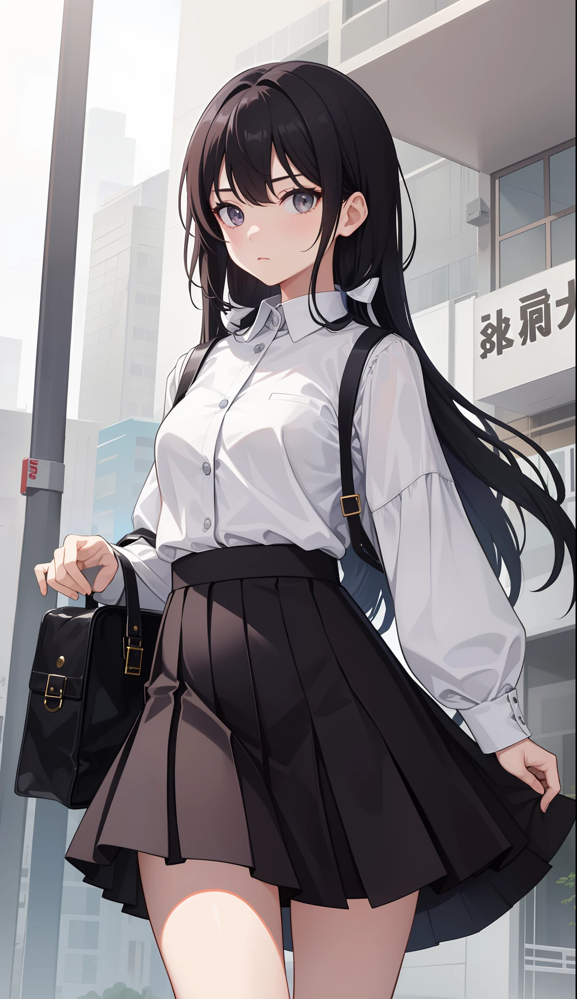 1girl in、The shirt、skirt by the、(small tits)、Walking with a thigh、Upper body portrait、