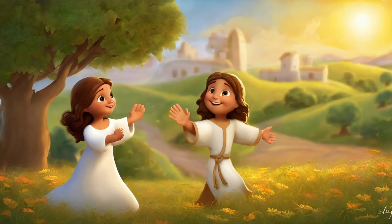 Visualize a Scene of Peace and Love, onde o sol brilha suavemente, criando uma luz dourada que acaricia a paisagem. Jesus, O Son of God, is at the center of this scene, com um sorriso gentil iluminando seu rosto. His eyes overflow with compassion and joy as he stretches out his open arms, Inviting children to come closer.
Jesus' expression is affable and welcoming, transmitindo um calor reconfortante. His smile is warm, radiating an energy that makes children feel loved and accepted. It projects an aura of peace and retention, tornando-o irresistivelmente cativante para os pequeninos.
Jesus' arms are open in a warm gesture of welcome, symbolizing that all are welcome and cherished in your presence. His every move is full of grace and love, Inviting children to feel at ease and protected.
Ao fundo, a natureza resplandece em sua beleza, refletindo a paz que Jesus emana. The scenery is adorned by colorful flowers, Majestic trees and a soft blue sky, criando um ambiente sereno e acolhedor.
This scene is an invitation to everyone, especially children, a se aproximarem de Jesus, sentindo-se amadas, Accepted and welcomed into his loving arms. It is a representation of the affection and deep connection that Jesus had with the ones, showing that they are truly special in God's eyes.