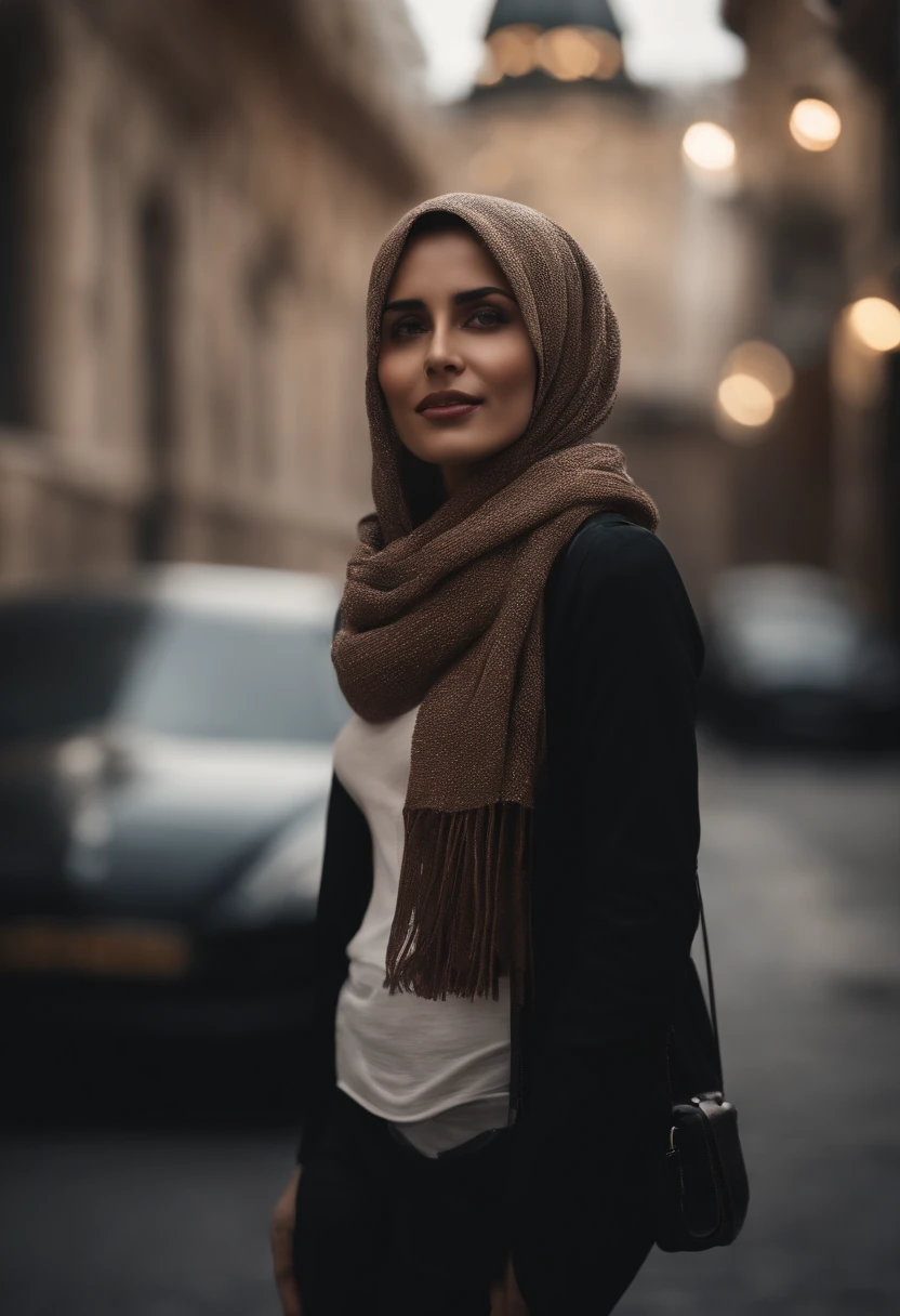 hiper-realista), (illustration), (high resolution), (8k), (extremamente detalhado), (best illustration), Seios pequenos, nu, Nus, Hijab Pashmina, black sweater