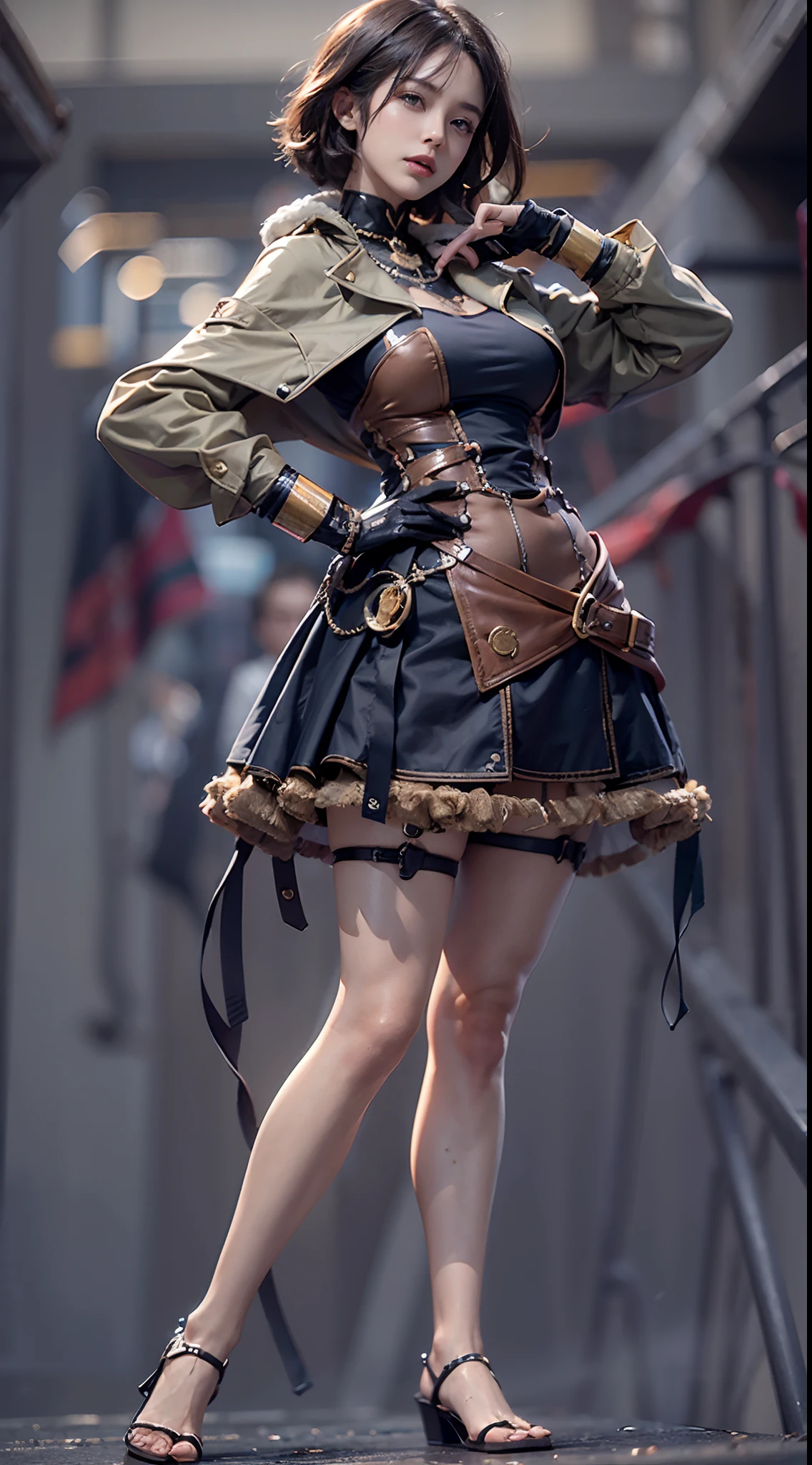 dynamicposes, Steampunk, a heavy atmosphere, (NSFW), 1womanl, 独奏, 24 year old, 7headed body, (Ideal ratio body proportions), (Composition from head to thigh), erectile nipple, Sexy body, Wet, short-hair, Dark hair, small tits, A slender, Small buttocks, beauty legs, Skinny Legs, surrealism, Cinematic lighting, depth of fields, One-person viewpoint, F/1.8, 135 mm, nffsw, masutepiece, ccurate, ((Anatomically correct)), Textured skin, Super Detail, high details, High quality, awardwinning, Best Quality, hight resolution, 8K