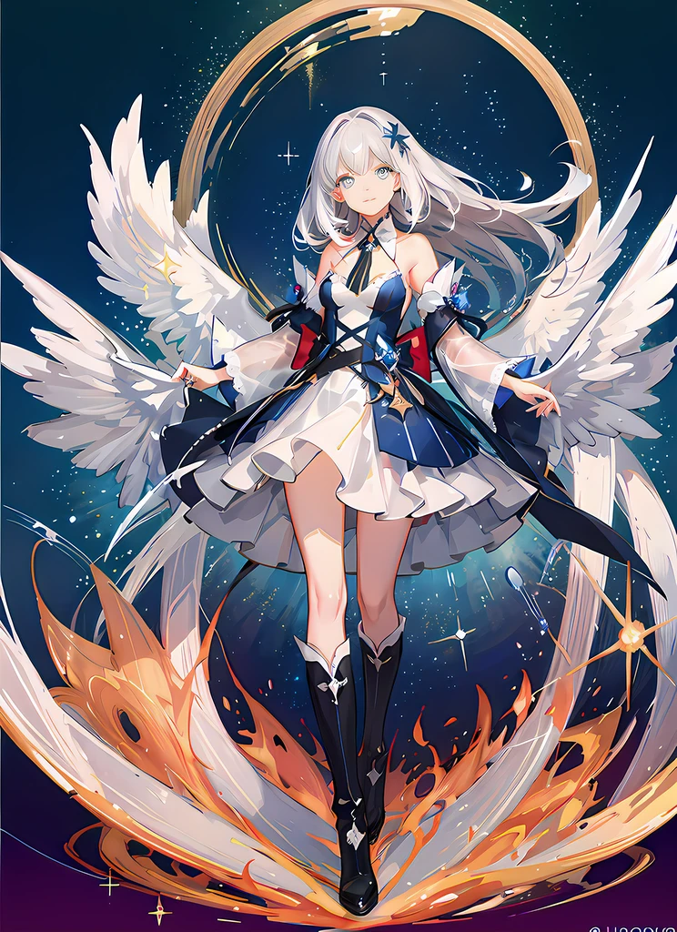 ((magical girl)), ((Gorgeous starry sky background)), ((Ultra-detailed)), ((Best Illustration)), ((Cinematic lighting)), Dynamic Angle, Floating, finely detailed, (glitters:1.2), (Sparkle:1.2), (Shine:1.2), classic, (Painting:1.1), (Sketch:1.1), (Best quality), (Masterpiece:1.2), (Anime style), (Solo), Beautiful detailed face, (Cute face:1.3), (Big eyes:1.3), Colorful hair, (Long hair:1.2), (Floating hair:1.2), (magical girl outfit), detailed outfits, (Sparkling wand:1.3), (Magical effect:1.3), (Flowing skirt:1.2), (Cute boots:1.1), (Transparent fabric:1.1), (Twinkle:1.2), (Glow:1.2), (Radiance:1.2), (Flicker:1.2), (Dazzle:1.2)