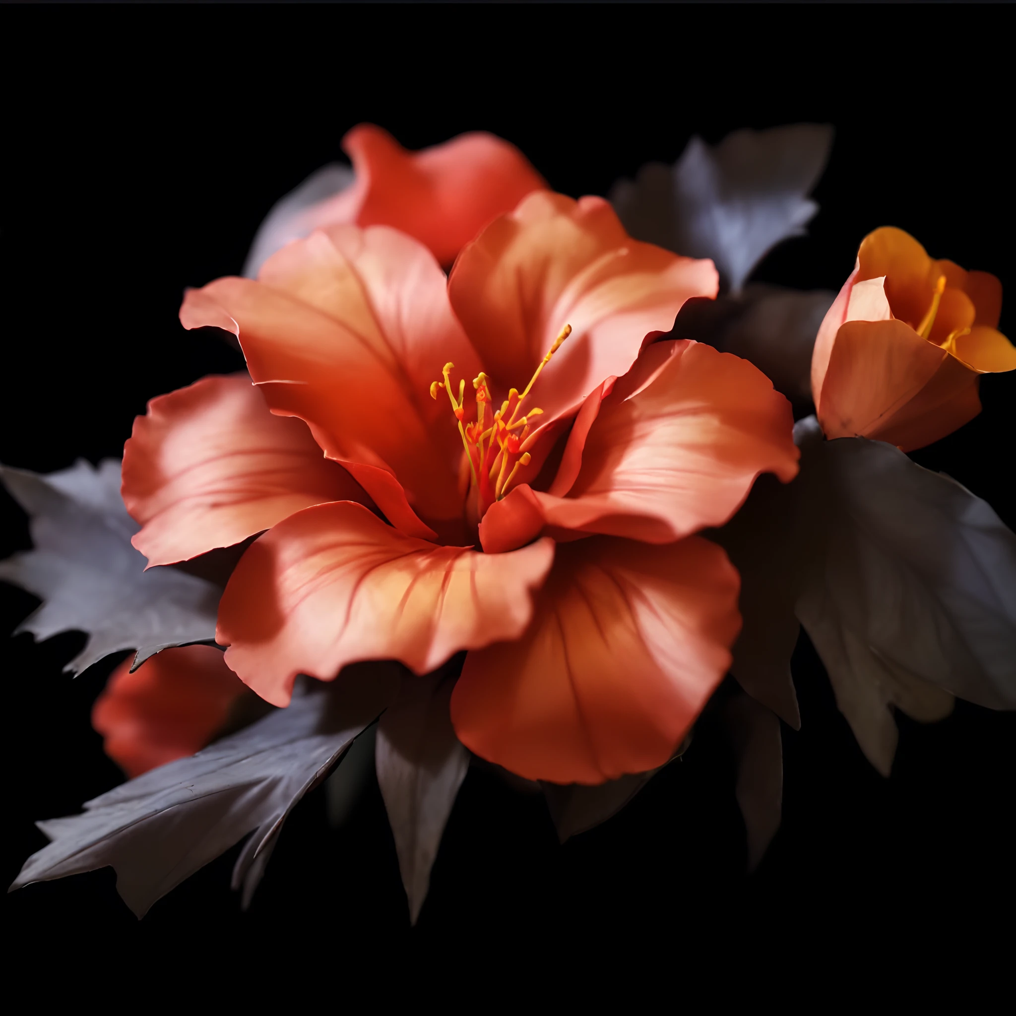 Red flowers,A plant,flower bud,There are gray leaves for decoration,The most authentic material,A real effect without retouching,Close-up photo of flowers,Best light perception,Best resolution