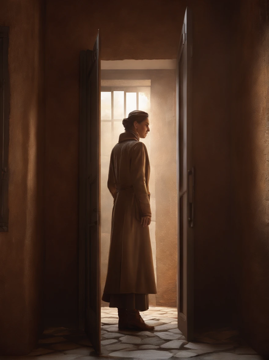 (Professional 3D Rendering:1.3) in door (Realistic:1.3) The most beautiful artwork in the world Pictures of standing bodies, Full body and front view, Jesus seen from behind,Back view, Show old paper to others, fantastic location, majestic cluttered environment)), action SHOT, Very dark lighting, heavy shading, Detailed, Detailed face, (Vibrant, Photorealistic, Realistic, Dramatic, Dark, Sharp Focus, 8K), (Old leather clothes damaged by the weather:1.4), (((Using fur)))), (Convoluted:1.4 ), rotten, (detaileds:1.4), Digital Paint, Octane Rendering, Art Season, concept-art, Smooth, Sharp Focus, Illustration, Germ of art, (Roisch:0.23), Vlop Ilya Kuvshinov, Gregg Rutkowski and Alphonse Mucha Gracias, (Global Illumination, studio lights, Volumetric Lights), Heavy rain, Floating particles, rascal, Fantasy, 11, Full body, Esbian, ((Dark old town background:1.3)),CG Series,art stations