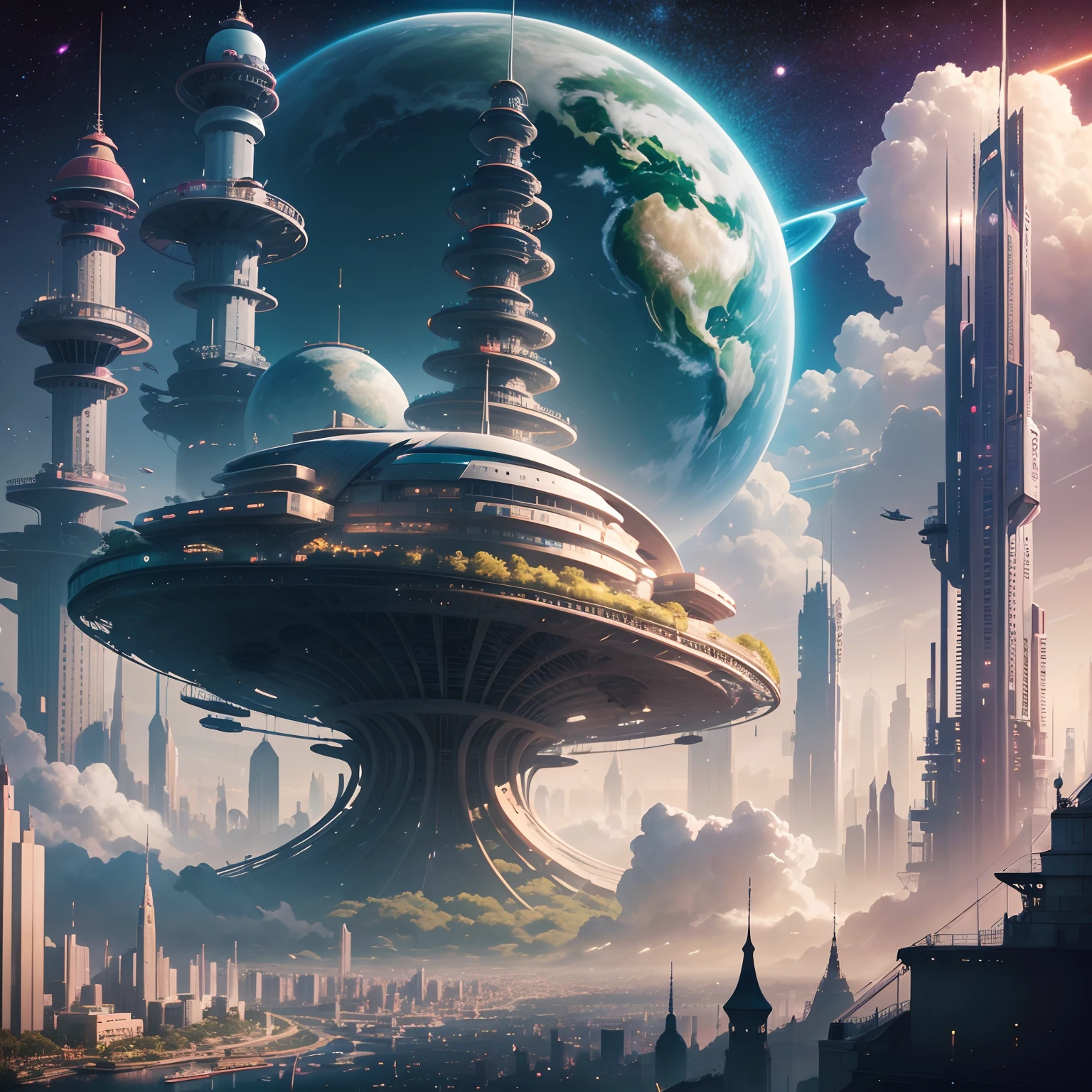 futuristic city, fantasy, 24th century, Japan, dome, universe