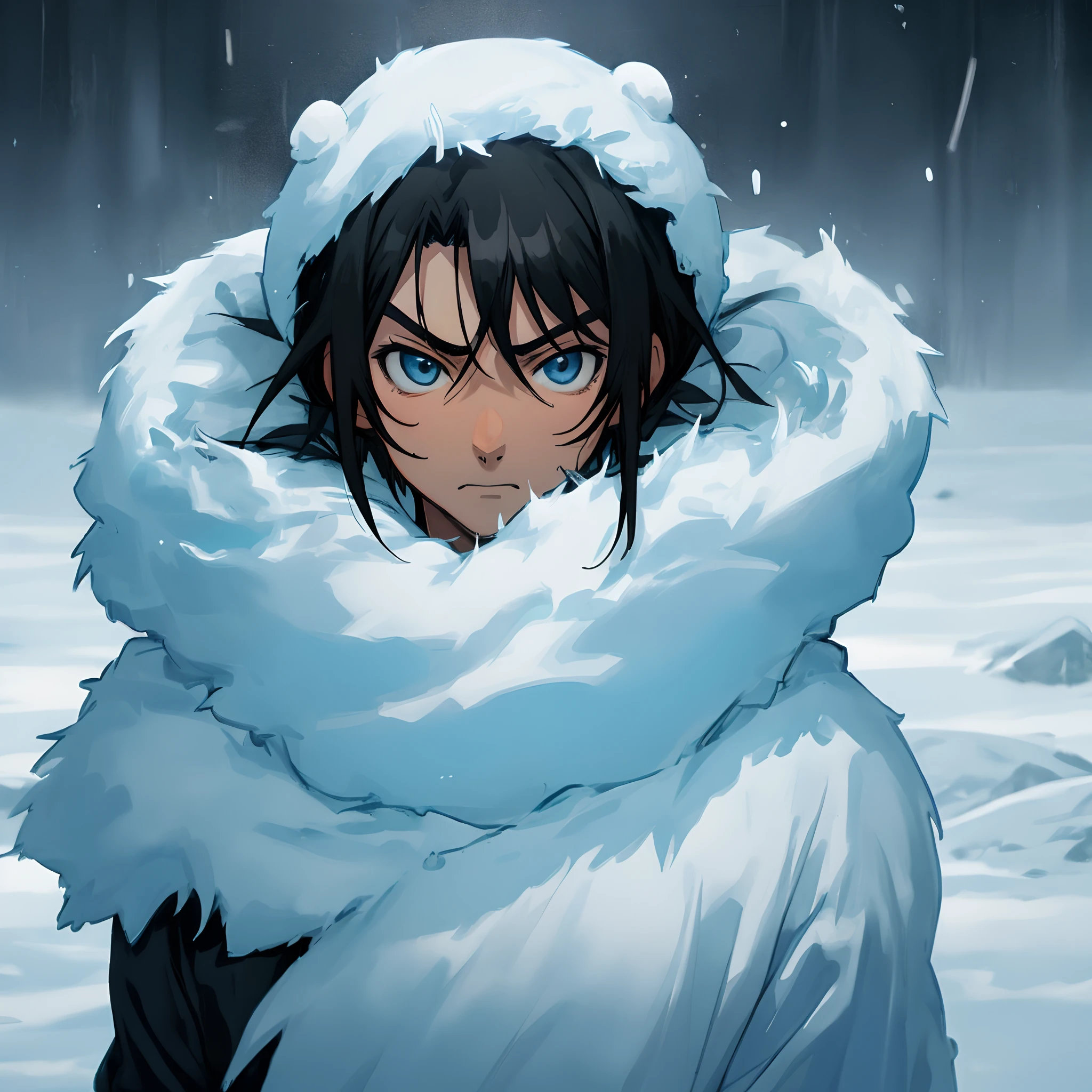 Anime guy with black hair and cold face