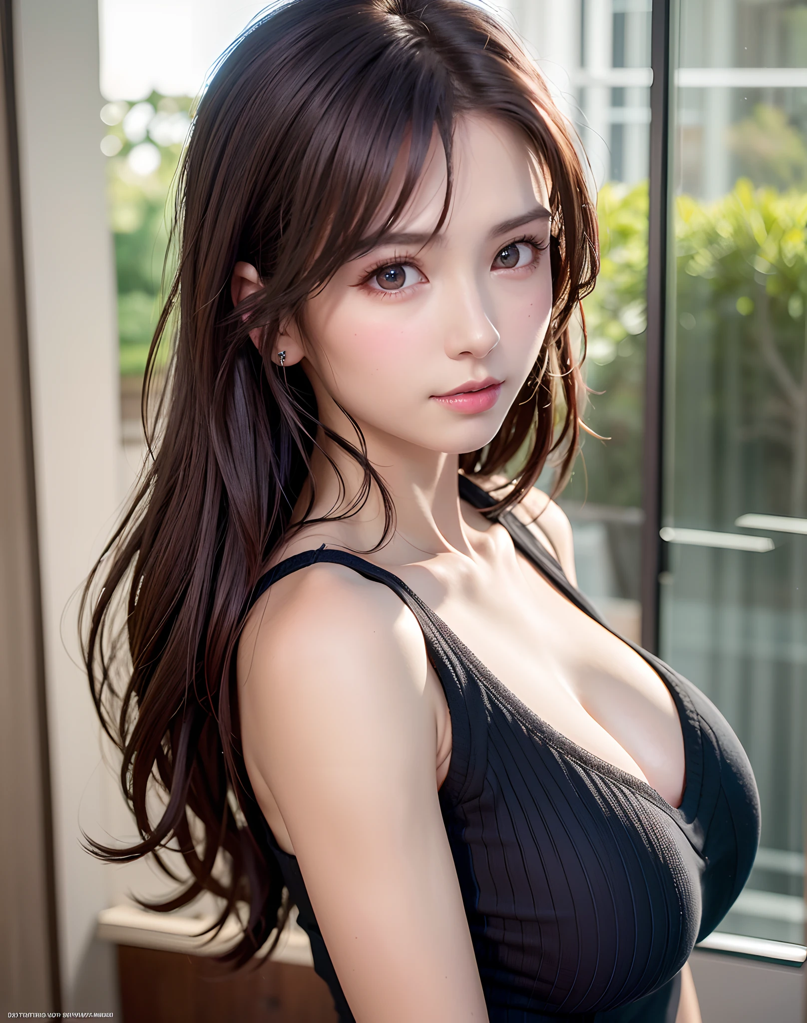 (in 8K, top-quality, masterpiece:1.2), (realisitic, Photorealsitic:1.37), ultra-detailliert, Natural sunlight, mideum breasts, I can see the cleavage, 1 persons, 25 year old woman, Pendants, Torn shorts, Light Knit V-Neck Shirt, At the time of performance, extremely detailed face and skin, A detailed eye, extremely detailed face and skin