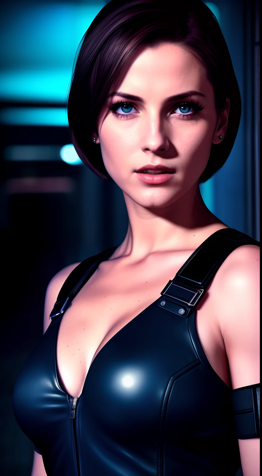 Jill Valentine, portrait, 1960s, at city at night, horror movie, (8k, RAW photo, best quality, masterpiece:1.2),ultra-detailed, (high detailed skin:1.2), 8k uhd, dslr, soft lighting, high quality,