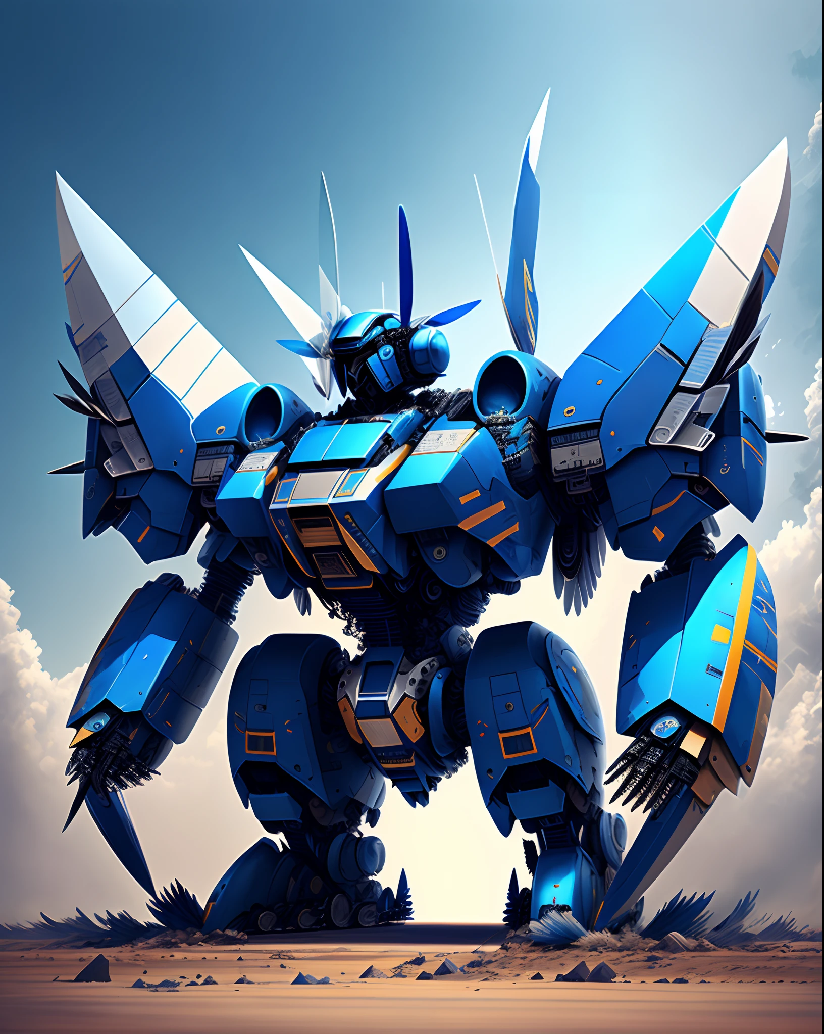 Blue majestic robot with plane wings