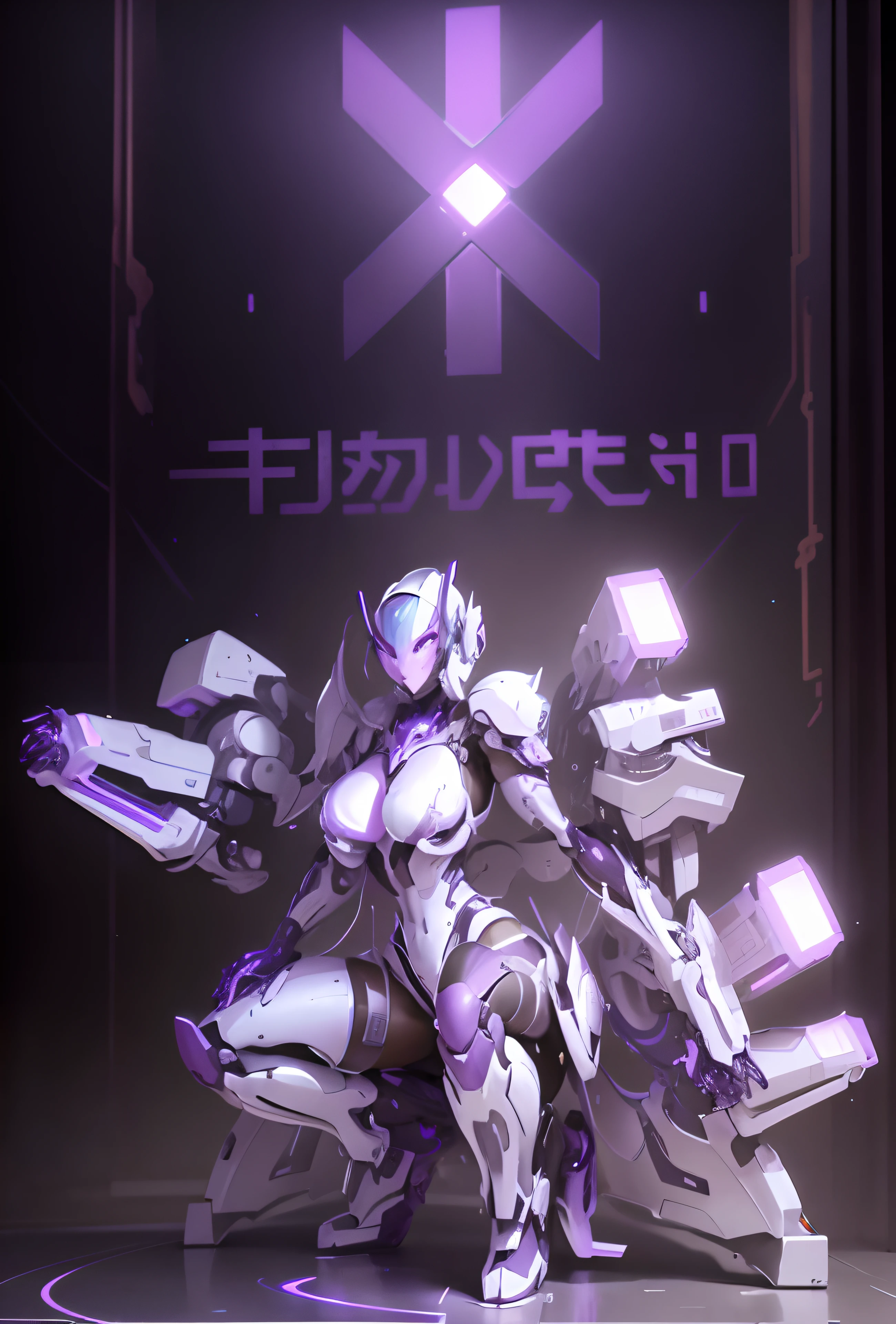 Feminine robot (Colors, White, and Soul Purple), huge_, breab, large breasts, cal wings, HDR,UHD,8K, best quality, masterpiece, Highly detailed, sharp focus, extreme detail description, Professional