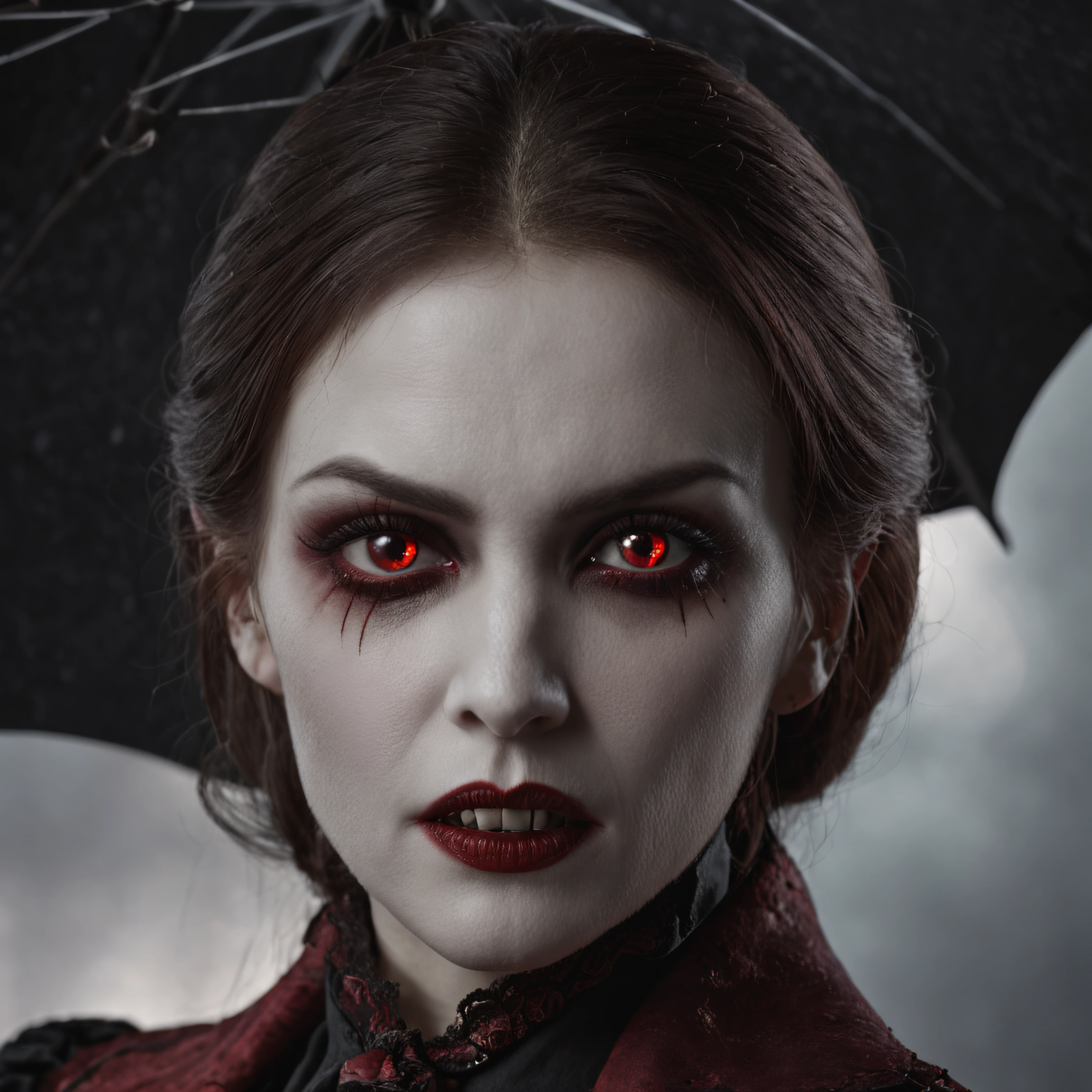 Vampires,Long fangs displayed in a gloomy atmosphere。