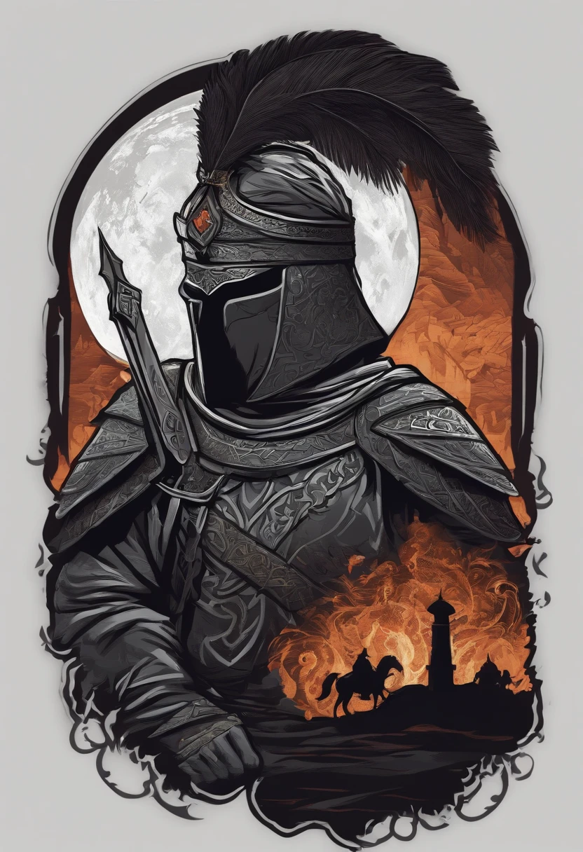 /imagine prompt: islamic warrior illustration for a sticker with a black background, in bold outline style, jagged edges, trashcore, light shading --v 5.2