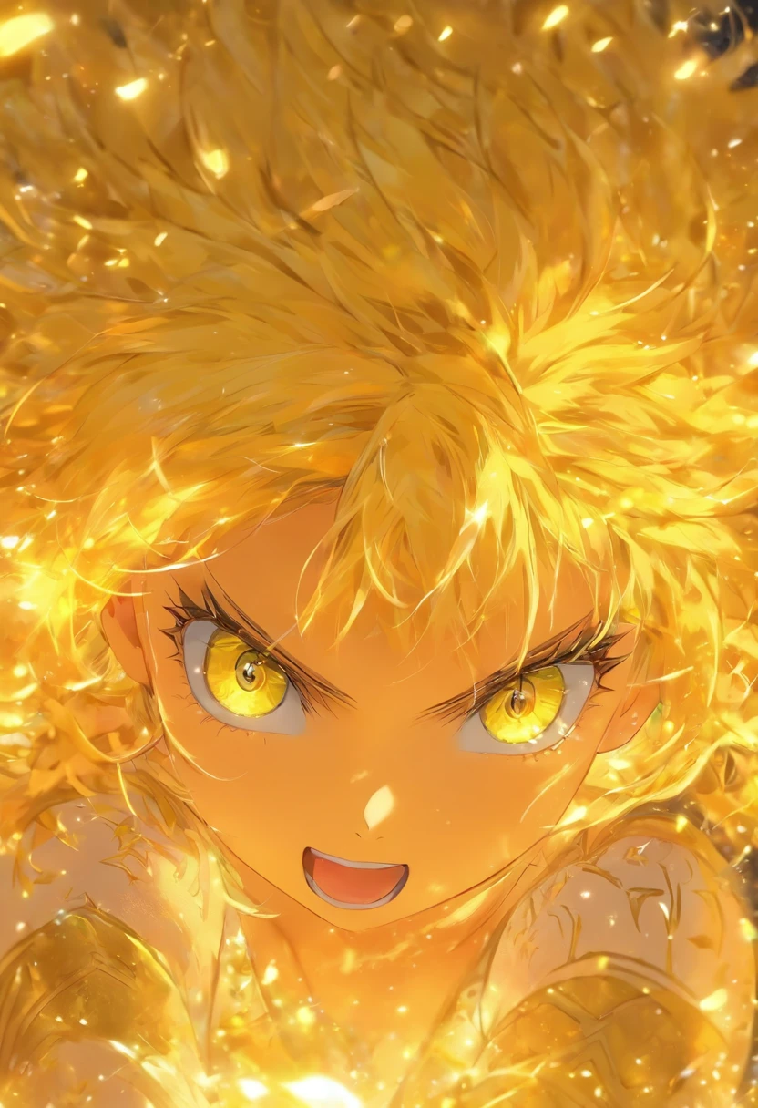 (masterpiece, best quality), intricate details, 1girl, yellow hair, yellow eyes, mascara, bare shoulders,