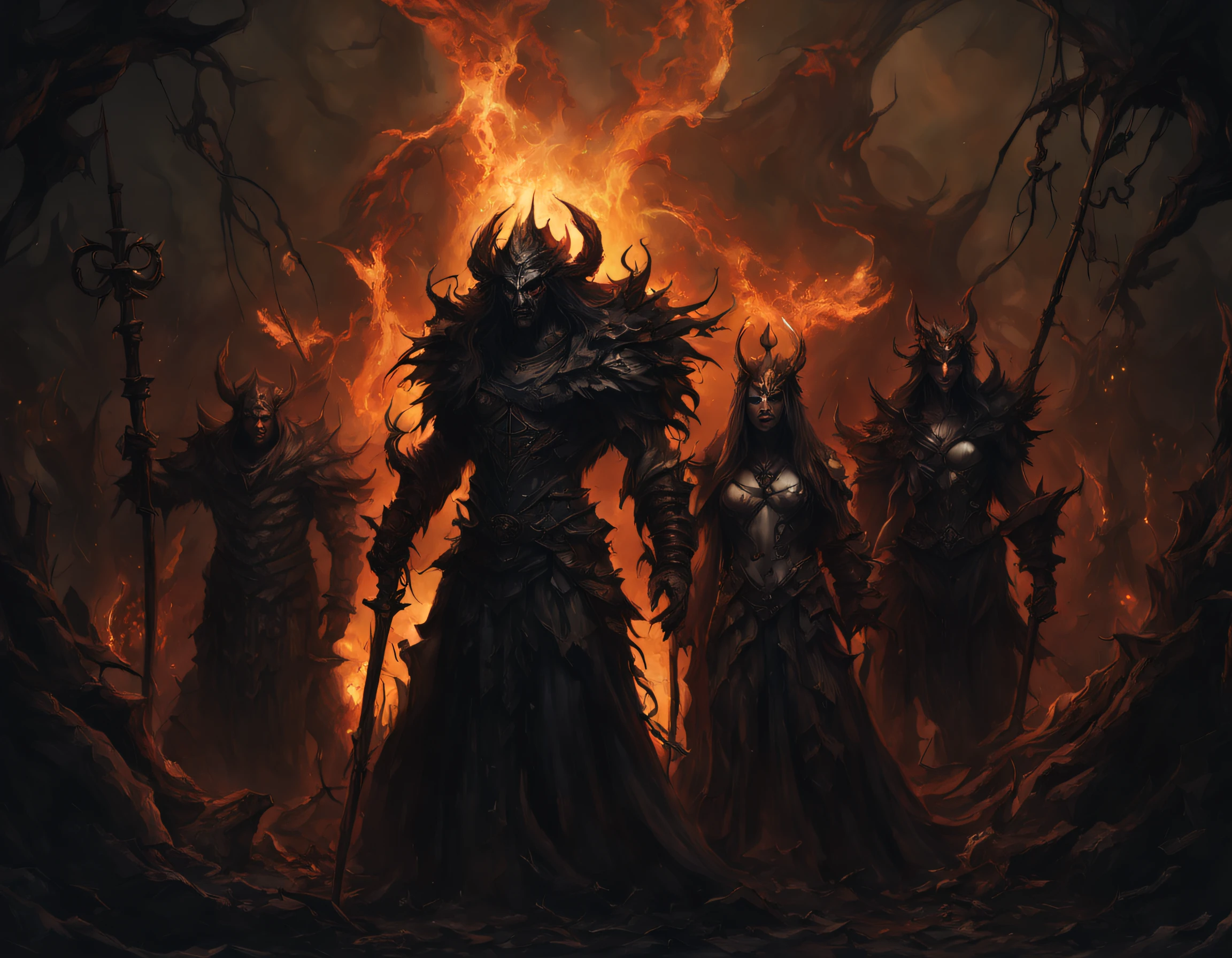 best quality,Alto,Physically-based rendering,ultra-detalhado,profissional,Retrato,horror,Escuro,Esquerda,assustador,Assombrando,seven fallen angels chained in Hades,Macabre scenery,demonic atmosphere,sombras sinistras,Gloomy Illumination,mystical smoke,Agourento,Ethereal,grotesco,Distorted numbers,tormento infernal,sofrimento sem fim,Perpetual Darkness,asas quebradas,olhos irritados,pale skin,Almas atormentadas,Contorcendo-se em agonia,cadeias densas,Epic Battle,choros desesperados,Almas indefesas,Imprisoned in darkness,Castigo sem fim,cursed existence,ligados por cadeias infernais,Spectral Spirits,Miserable Beings,doom and gloom