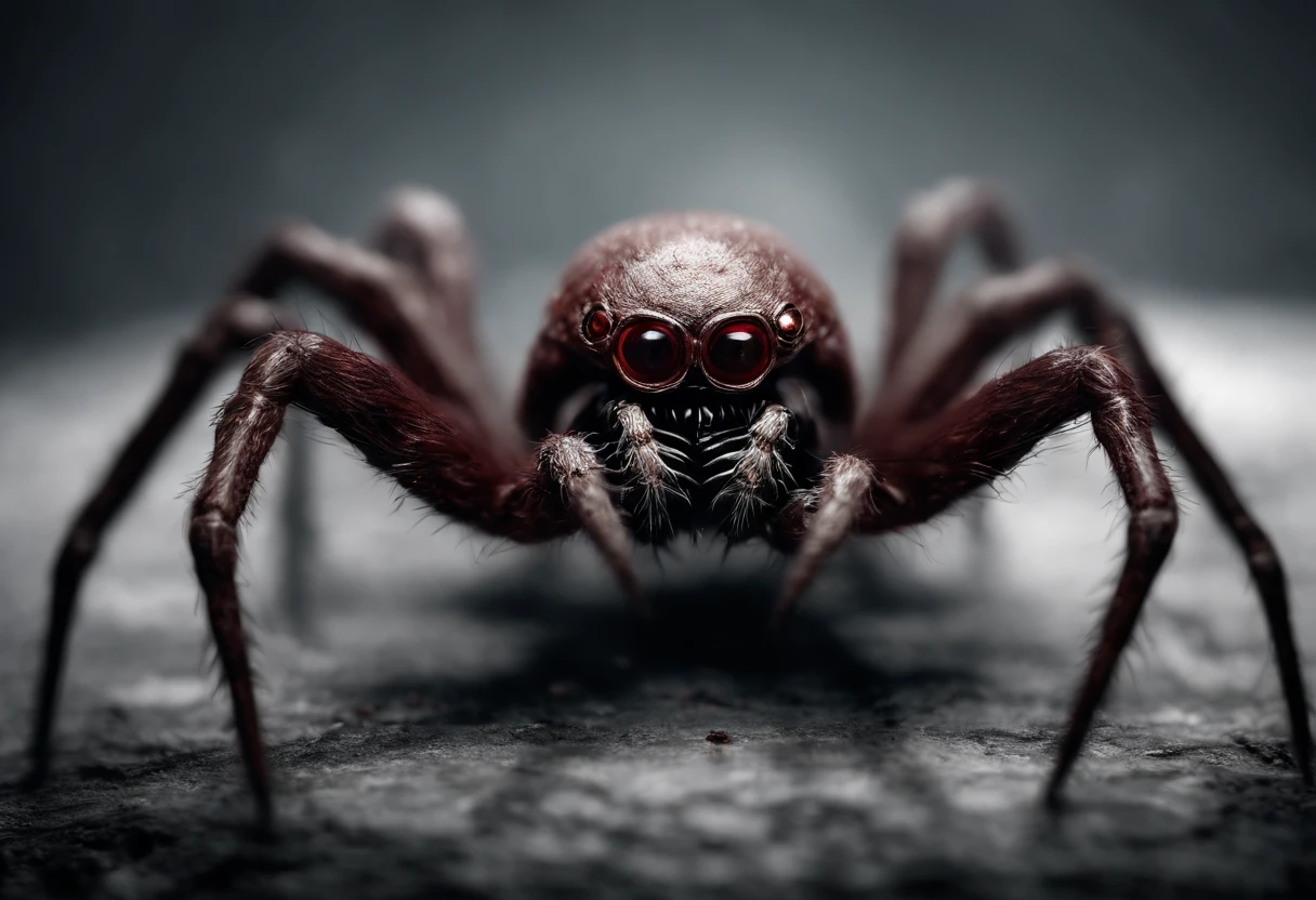 Angry Bones Jumping Spider, skeleton-like, colors are bone-white and maroon red with glowing red spider eyes, masterpiece, best quality