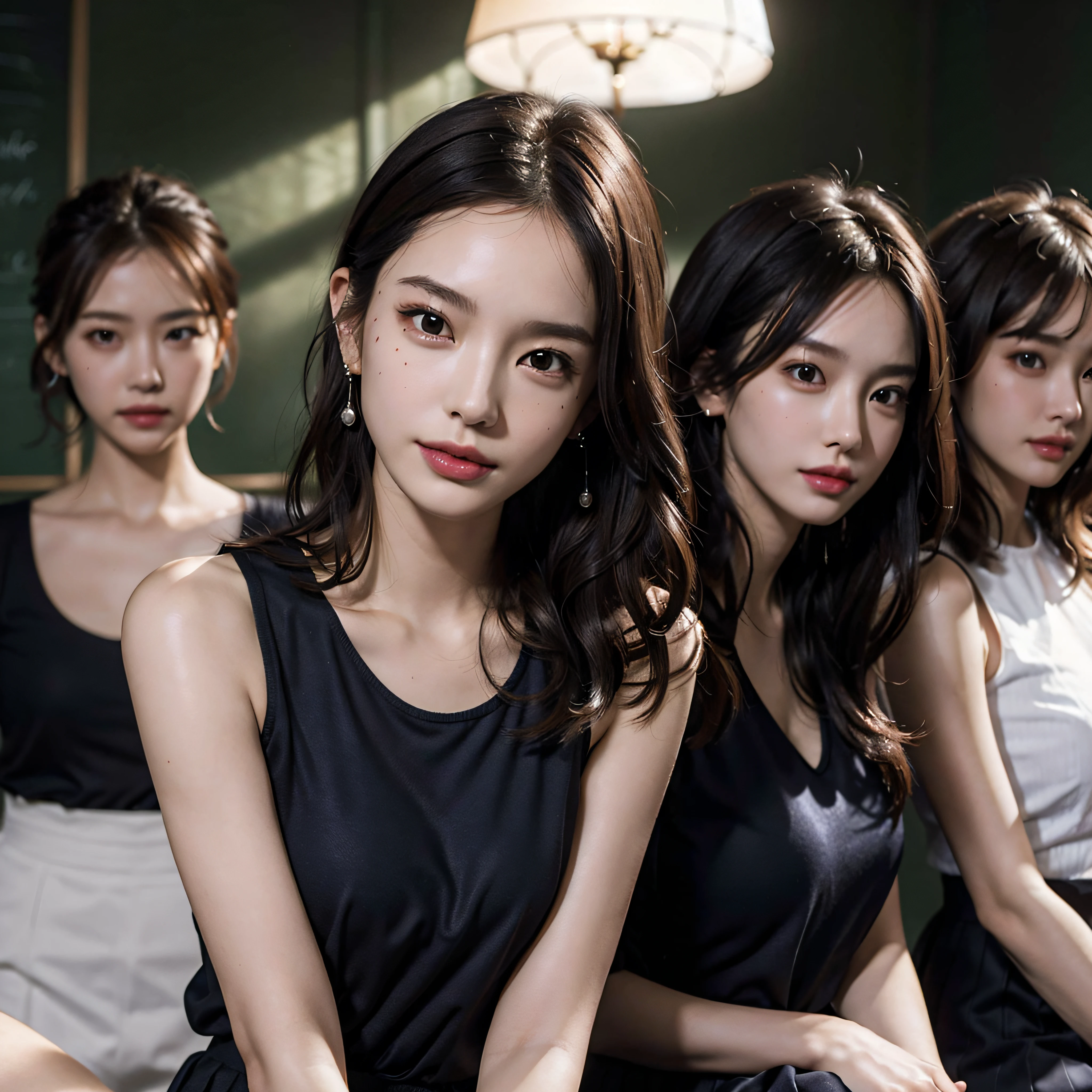 最high quality, masterpiece, High resolution, Three Girls, chinese dresses,Chinese Architect Background, hair ornaments,necklace, jewelry,Beautiful Face,On top of that_body, Tyndall effect,Realistic, Dark studio, Rim Light, Two-tone lighting,(Skin with attention to detail:1.2), 8k uhd, Digital SLR, Soft lighting, high quality, Volumetric lighting, Frank, photograph, High resolution, 4K, 8k, Bokeh,