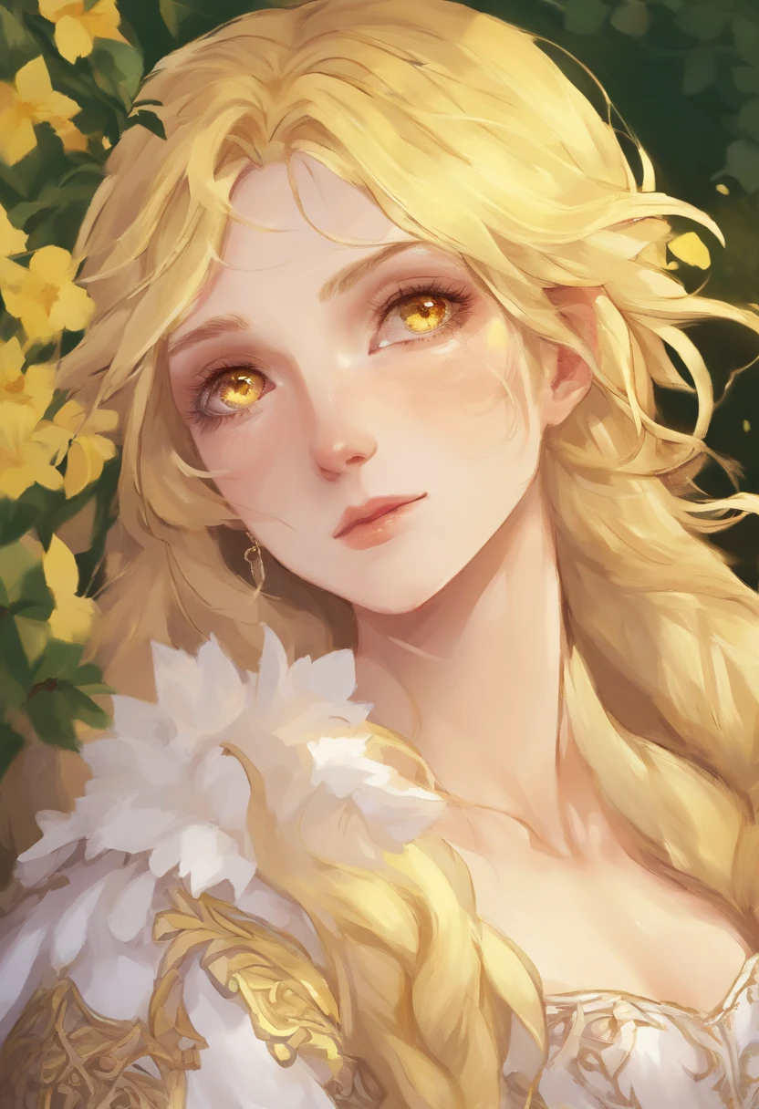 (masterpiece, best quality), intricate details, 1girl, yellow hair, yellow eyes, mascara, bare shoulders,