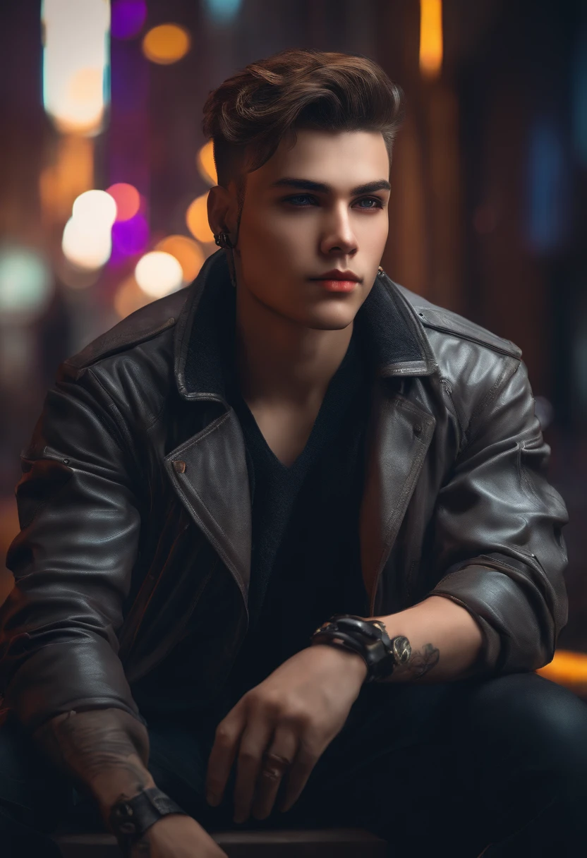 Change background cyberpunk handsome boy, realistic face, 8k, ultra realistic