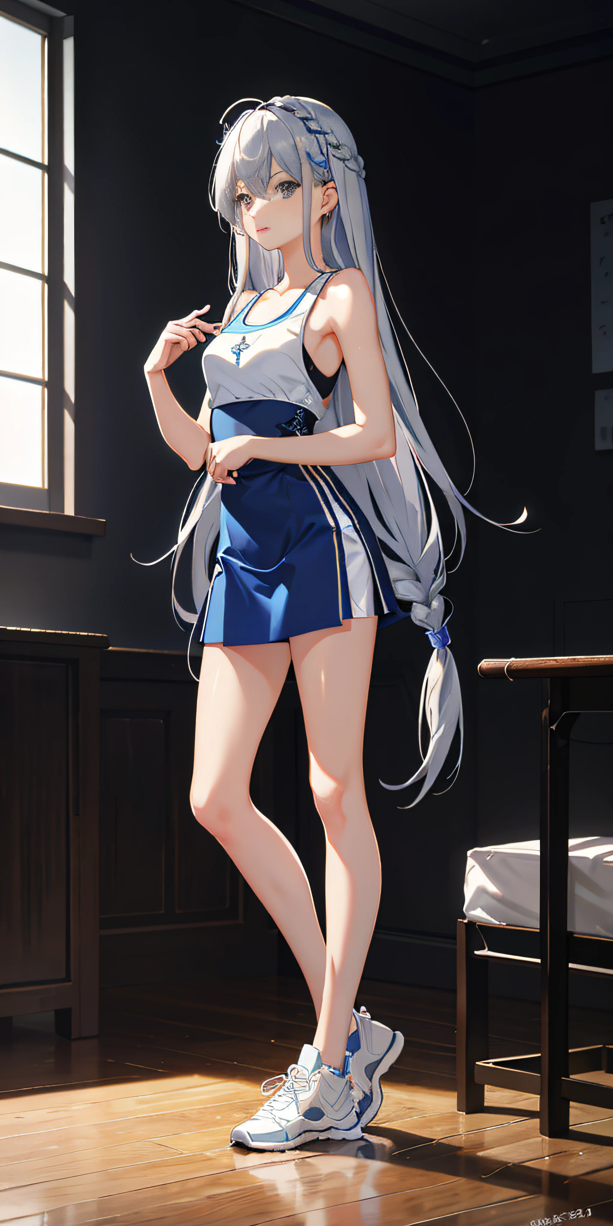 (masterpiece, 16k,8k,4k ,ultra detailed:1.2),(beautiful face:1.2),(anime:1.2),illustration,(solo:1.2),(looking at viewer:1.4),portrait,(supermodel:1.3),(blue school uniform:1.3),(tight school uniform:1.3),(white hair),13yo,(simple choker:1.1),(lift skart:1.5),(yellow panties:1.3),(string,abs,smartphone,child,small breasts,petite:1.2),(sfw,nipple,flat chest,un dress,:1.5),(from below:1.3),(full body:1.2),(flower hair ornament),(multi view:1.3)