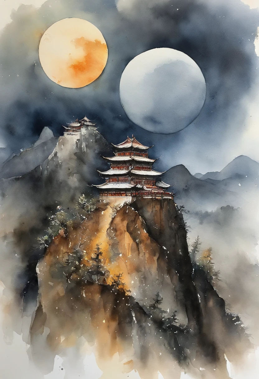 （Tang Feng），（A cliff illuminated by a huge moon），Ultra-long-range viewing angle，No Man，scenecy，the detail