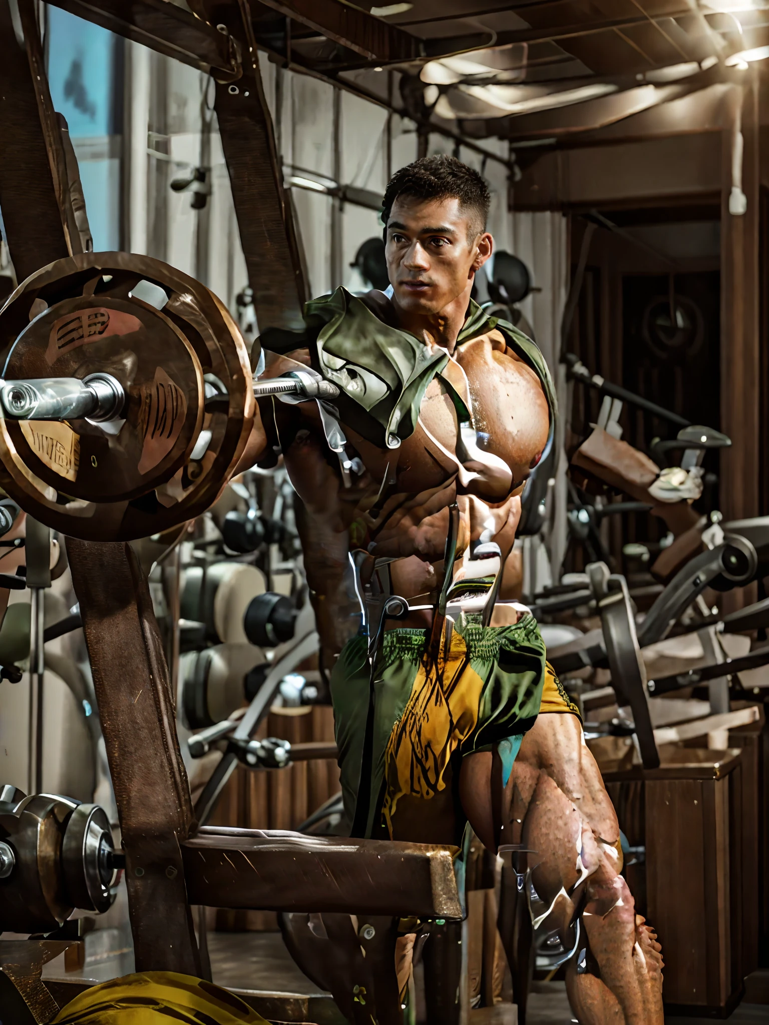 a muscular man flexing his muscles, intense workout, bodybuilders competition, weightlifting champion, gym atmosphere, professional bodybuilding routine, glistening sweat, bulging veins, sculpted physique, dedication and discipline, bodybuilding stage, well-defined abs, massive biceps, posing routine, strength and power, bodybuilder's diet and nutrition, strict training regimen, muscle definition, bodybuilding supplements, ripped physique, commitment to fitness, motivational workout music, determined mindset, bodybuilding community, gym equipment, bodybuilding poses, healthy lifestyle, bodybuilding championships, lean muscle mass, competition preparation, bodybuilding poses, bodybuilding motivation, bodybuilding transformation, gym camaraderie, post-workout recovery, bodybuilding legends, bodybuilding posing trunks, bodybuilding spray tan, symmetrical physique, bodybuilding aesthetics, peak physical condition, bodybuilding motivation, explosive strength training