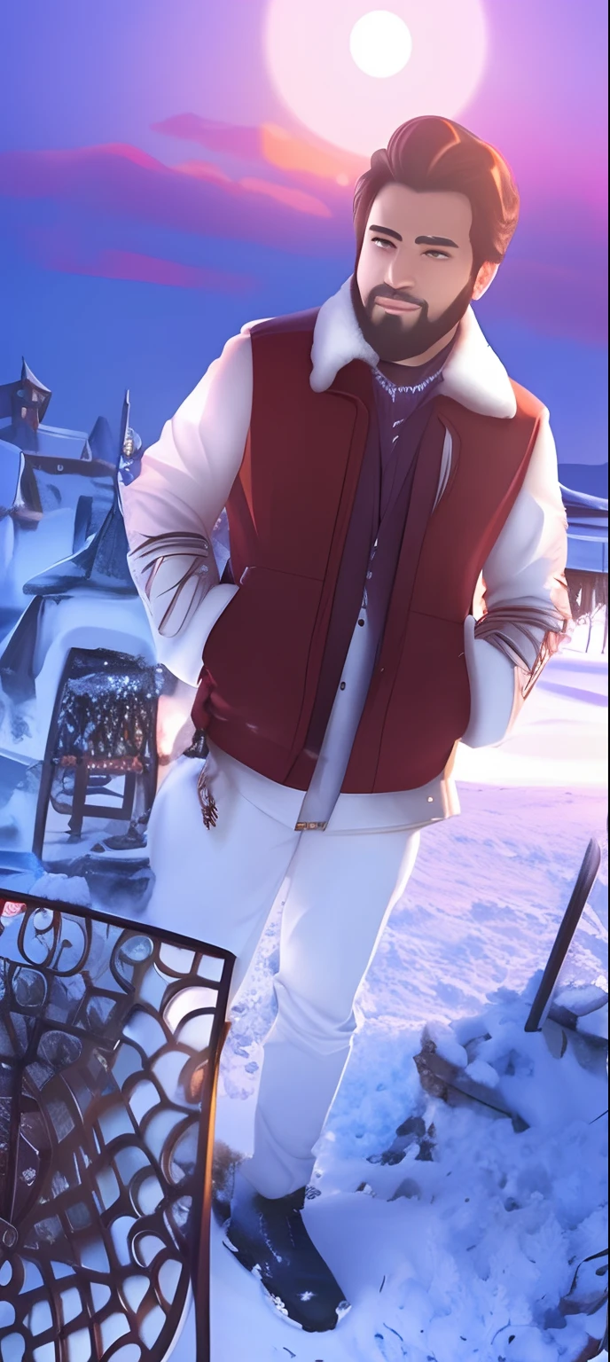 Change the background near snowfall sunsets and make more handsome looking. Please don't change the original face