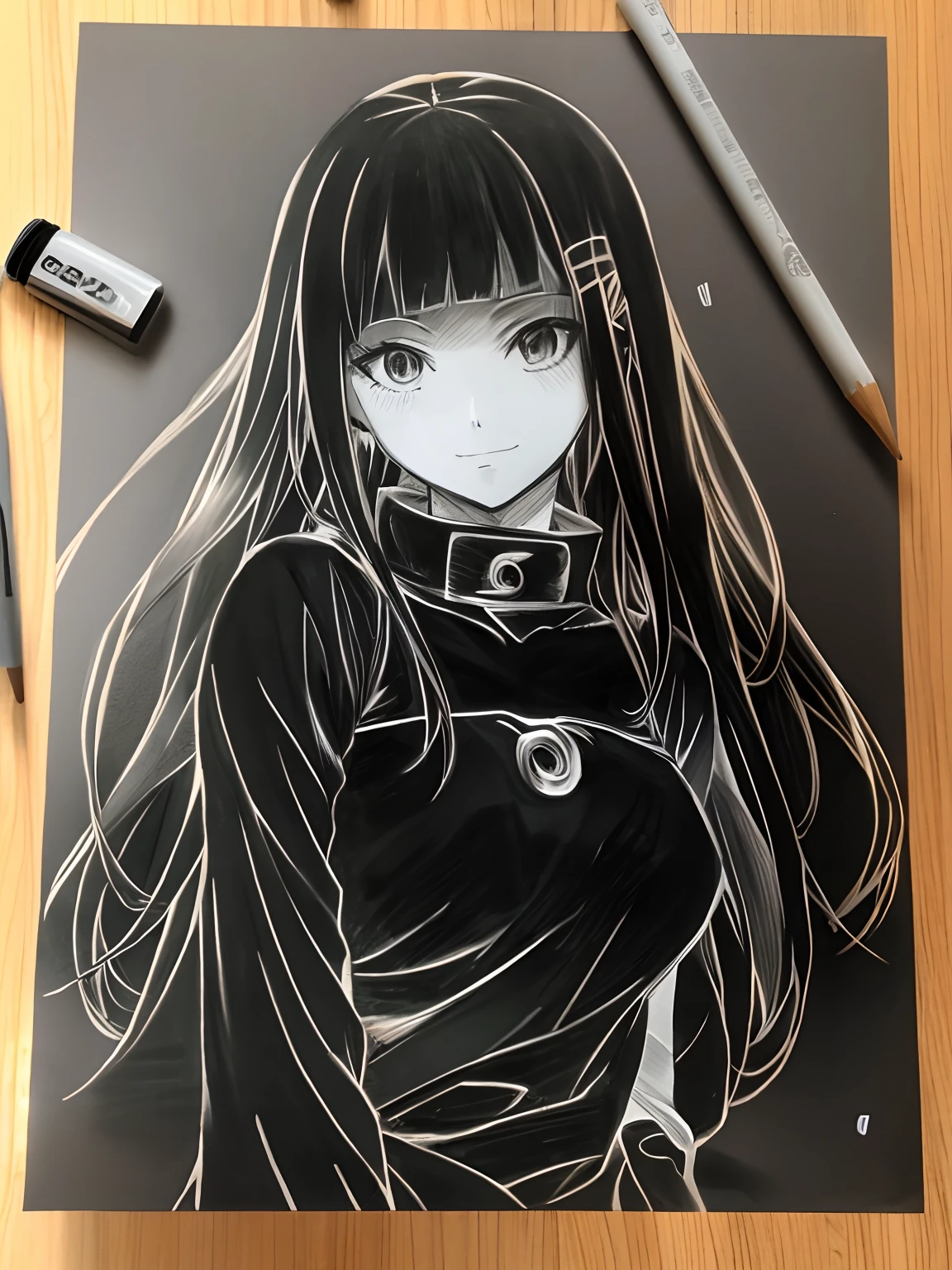 Draw a long-haired girl holding a cell phone, Anime Paintings, an anime drawing, clean anime outlines, comic drawing, manga drawing, flat anime style shading, anime style drawing, pencil and ink manga drawing, anime shading, anime sketch, thick black lineart, anime shading), clean and meticulous anime art, ink manga drawing, detailed manga style, Anime style artwork