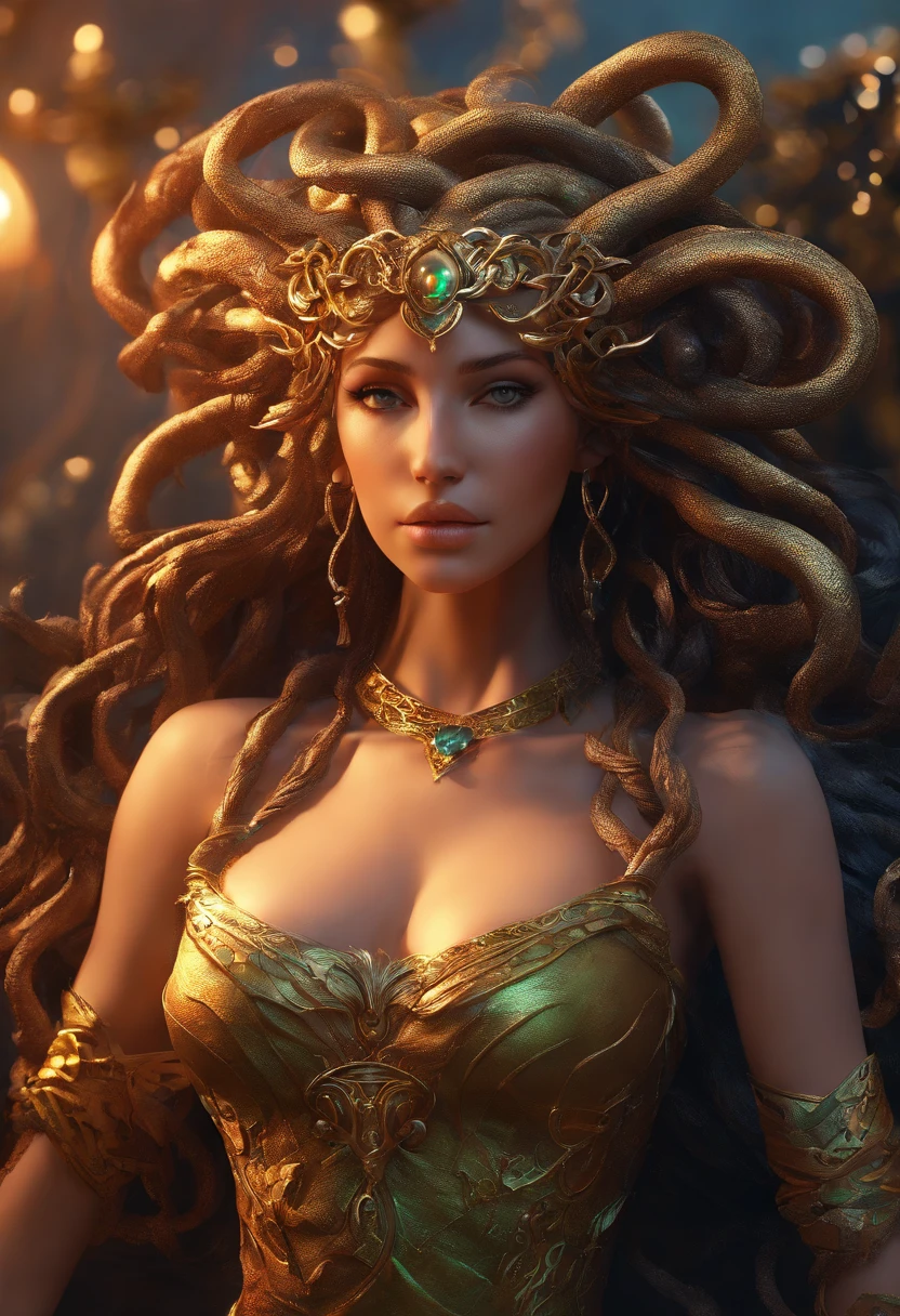 (((NSFW Sexy Medusa))) {Enchanting Medusa in all her feminine glory} with serpentine hair. Her eyes, mesmerizing and sultry, they hold a powerful allure, while her elegant naked body shimmers in the moonlight. A seductive aura surrounds her, blending danger with irresistible allure.{{(Close-up, full body shot, 85mm lens, Front View)}} 8K resolution, fantasy art render. Perfectly composed, crisp, sharp, masterfully painted-imagery, ultra-highly detailed, embossed, textured, realistic, very defined vibrant features. Beautiful noctilucent lighting, incandescent, moody lighting, soft lighting, reflective surfaces, smooth light, cinematic lighting, dramatic lighting, composed in a delicately detailed fashion, majestic, regal, elaborate, finely crafted, highest quality, elegant, filigree details, intricately detailed features, insanely intricately detailed, full HD, micro details, hyper realistic, hyper detailed, ultra high contrast, unreal engine, UHD, HDR, high octane render –v 5 trending on Artstation, particle effects, bold, intricate, sharp, crisp.