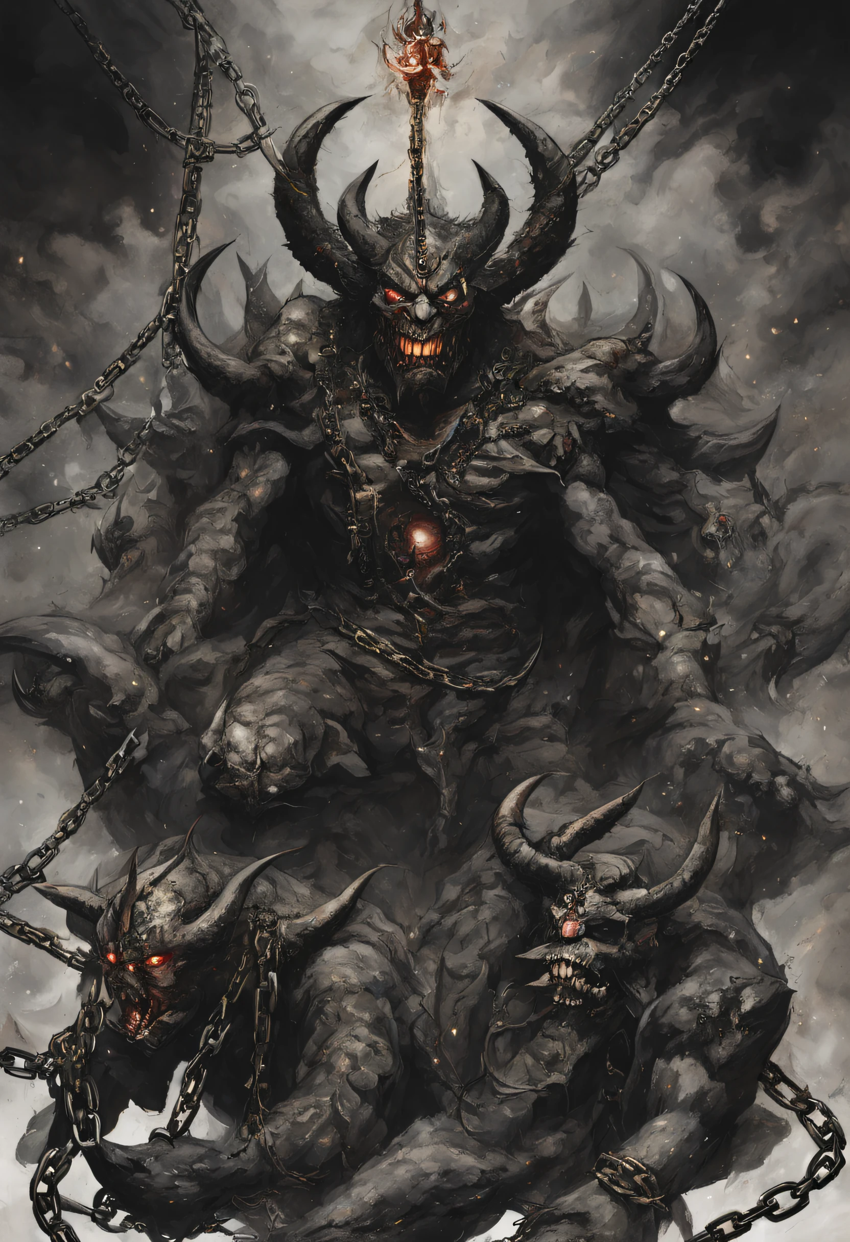A drawing of a demon with chains around it - SeaArt AI