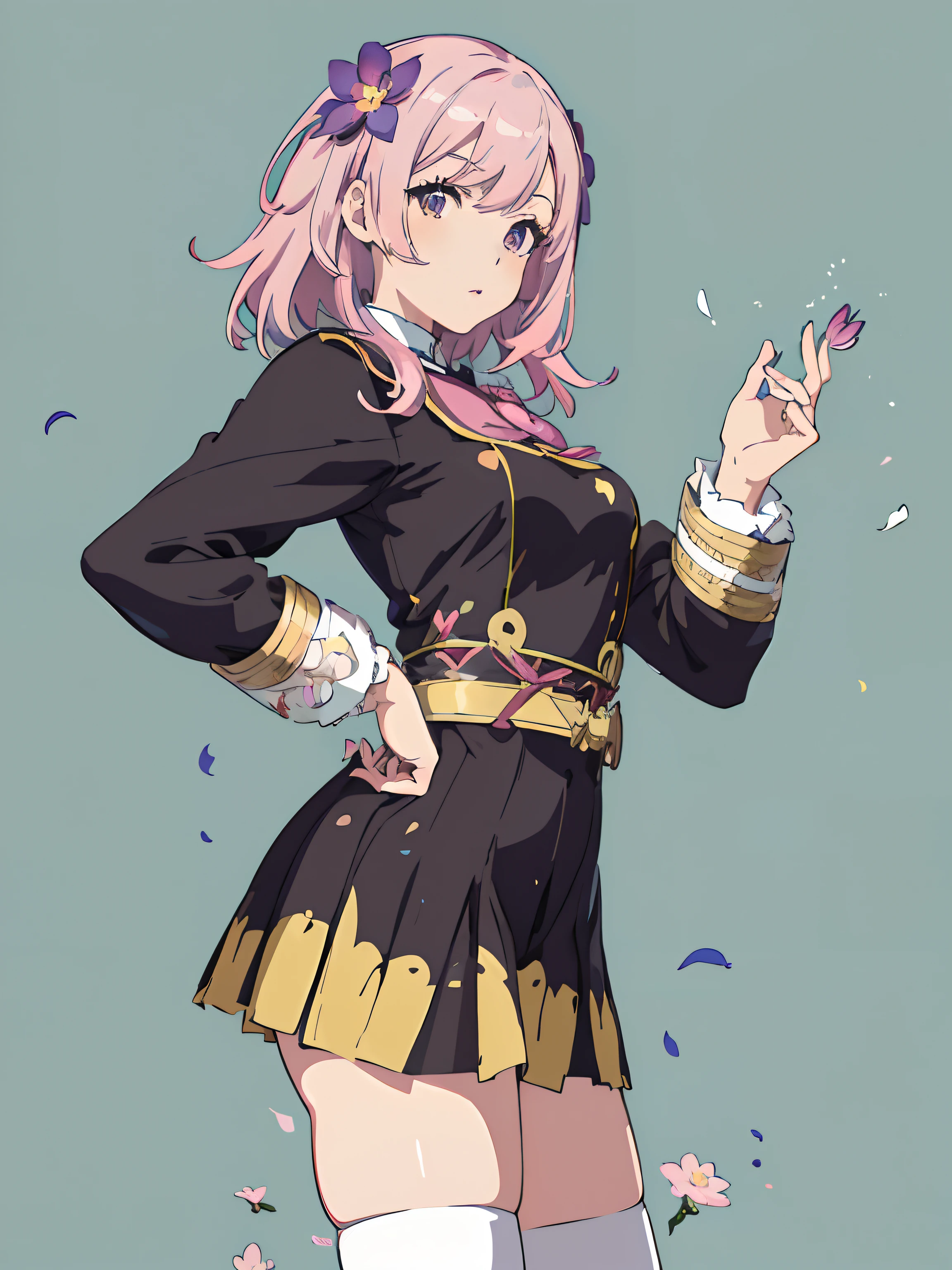 Anime girl in black dress with pink hair and flowers in her hands, best anime 4k konachan wallpaper, hanayamata, with index finger, marin kitagawa fanart, zerochan art, cushart krenz key art feminine, anime moe art style, portrait knights of zodiac girl, Haruno Sakura, Cute anime waifu in a nice dress