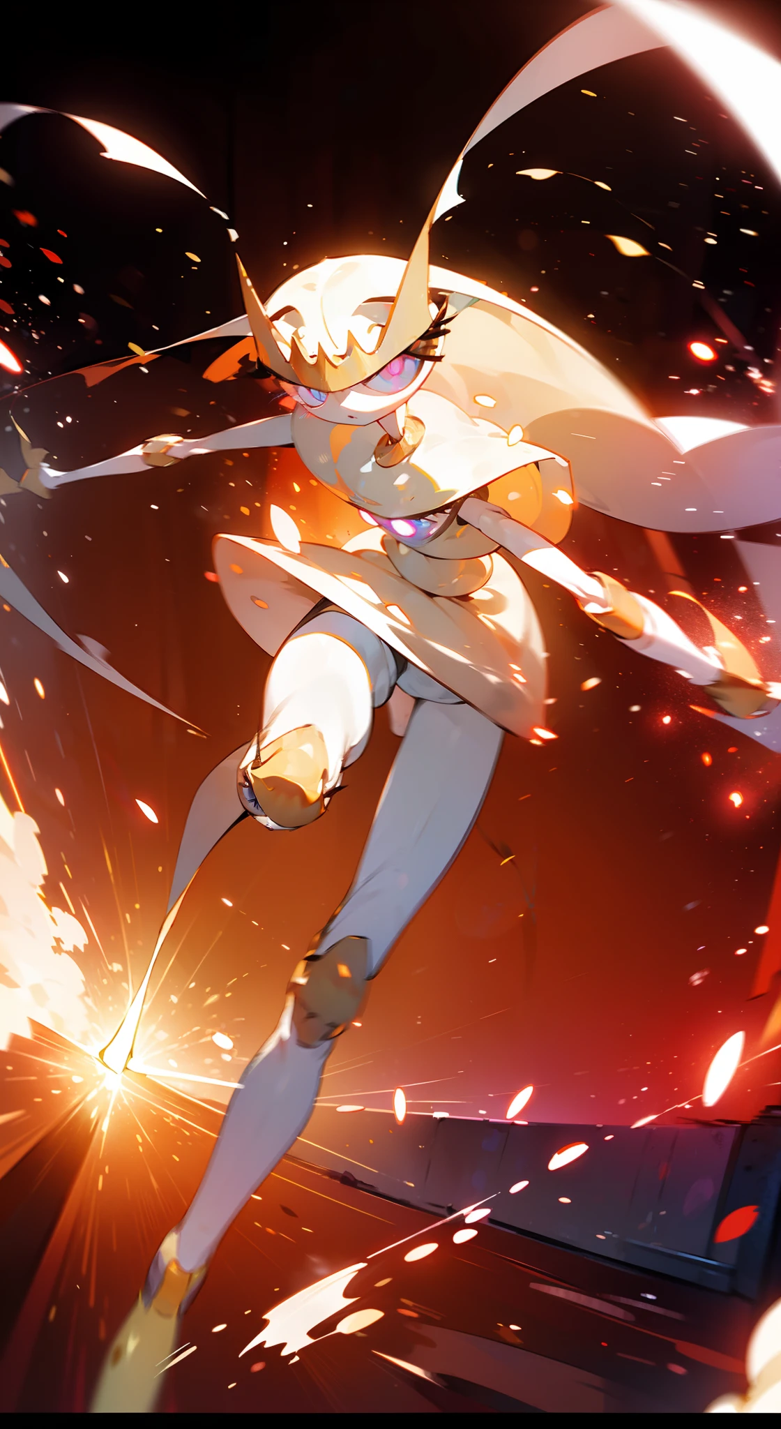 pheromosa,best quality,beautiful,pokemon,{Look at viewers},(Clear eyes),
((jumping knee kick:1.3)),(action),(Neon Street),2 fingers,(Thin toes),(overlooking:1.3),(Red light particle),spin blur,(redscale film:1.2)