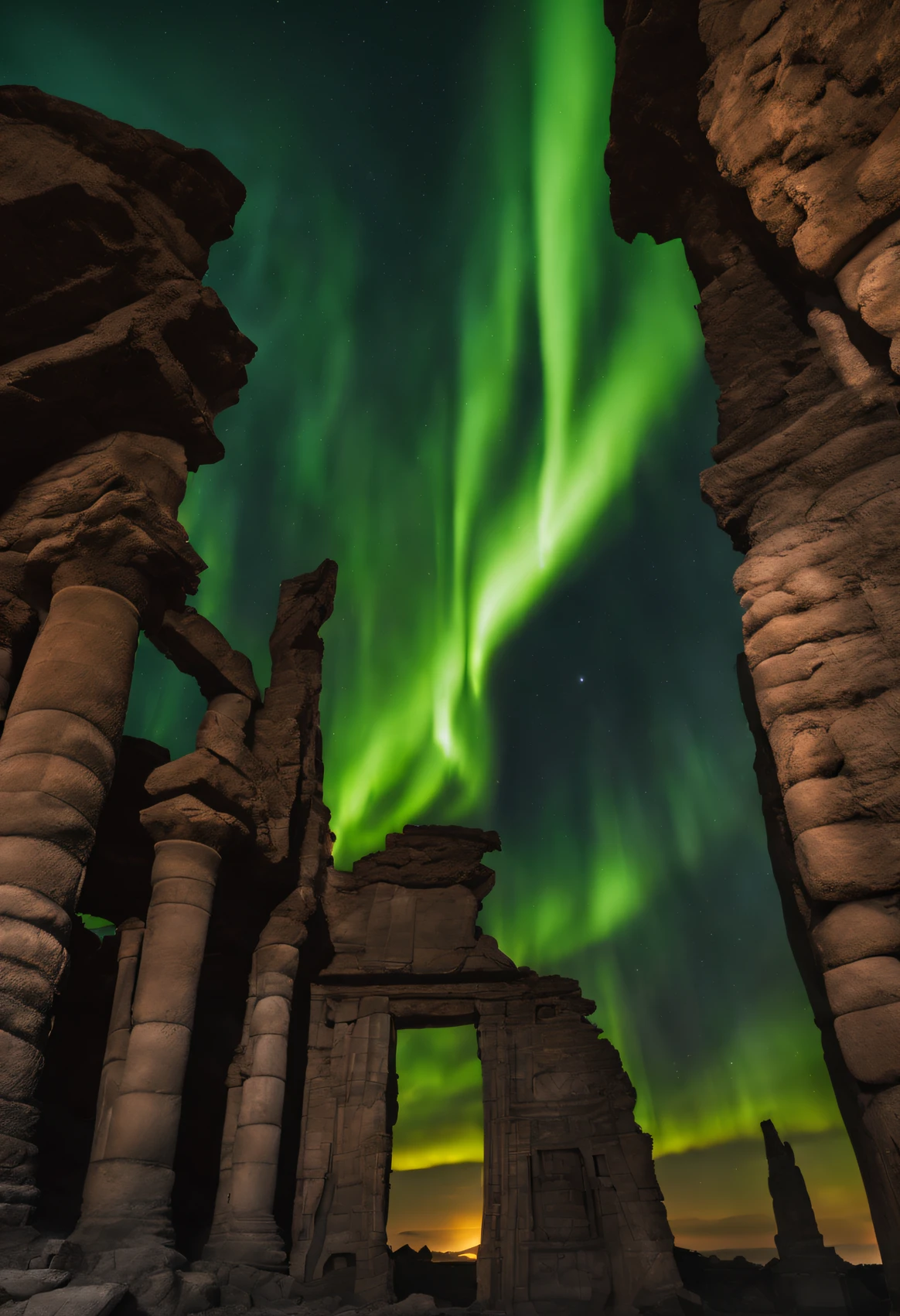Auroras appear in the sky,ruins of alien-infested ancient cities,g1g3r