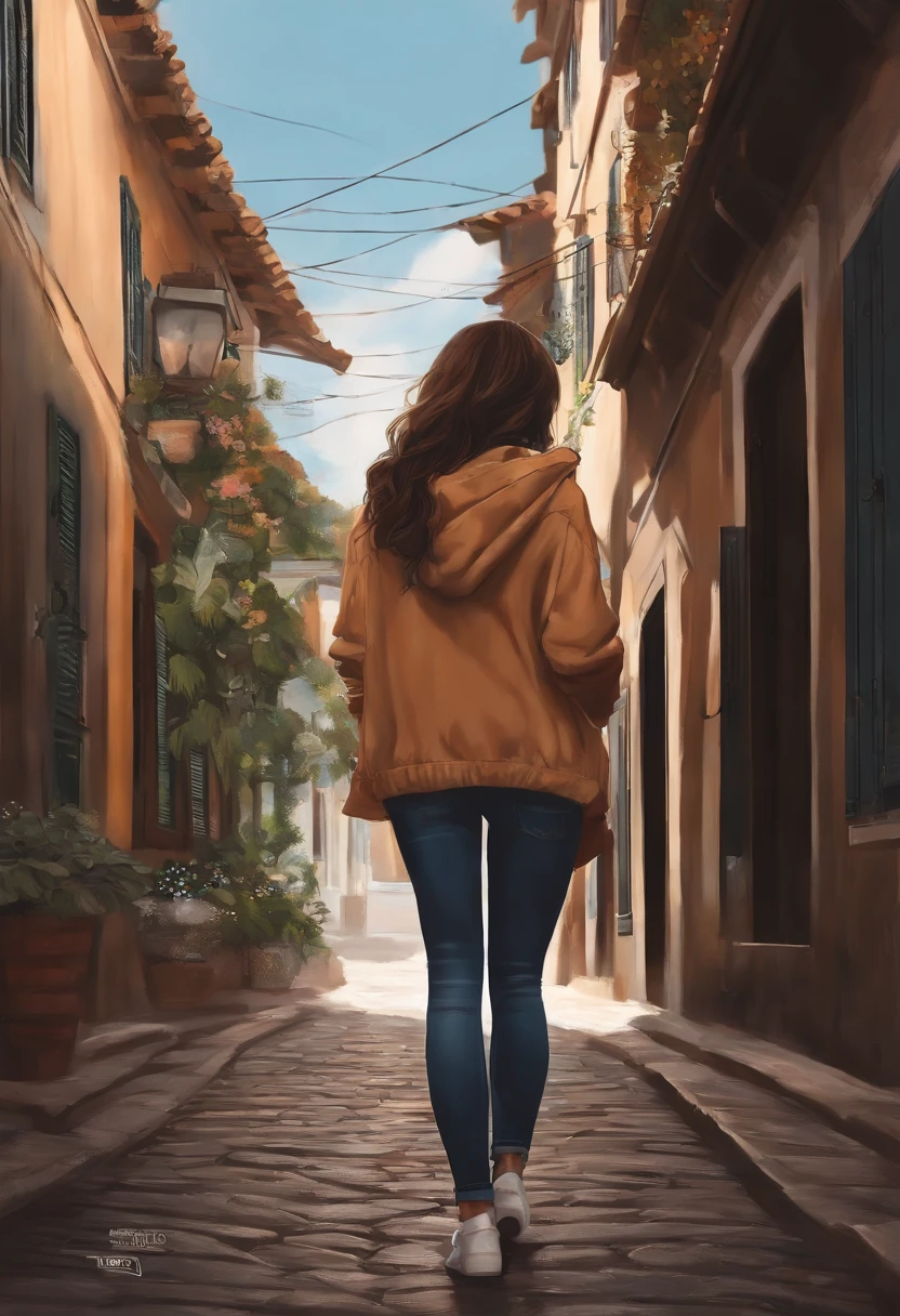 Folha de design de personagem, backview, side view, Vista frontal de uma menina de pele branca em uma jaqueta jeans, bunda grande, white glasses, cabelos pretos, um nariz grande, no pant, and a smiling expression, Fone de ouvido preto, em um estilo anime