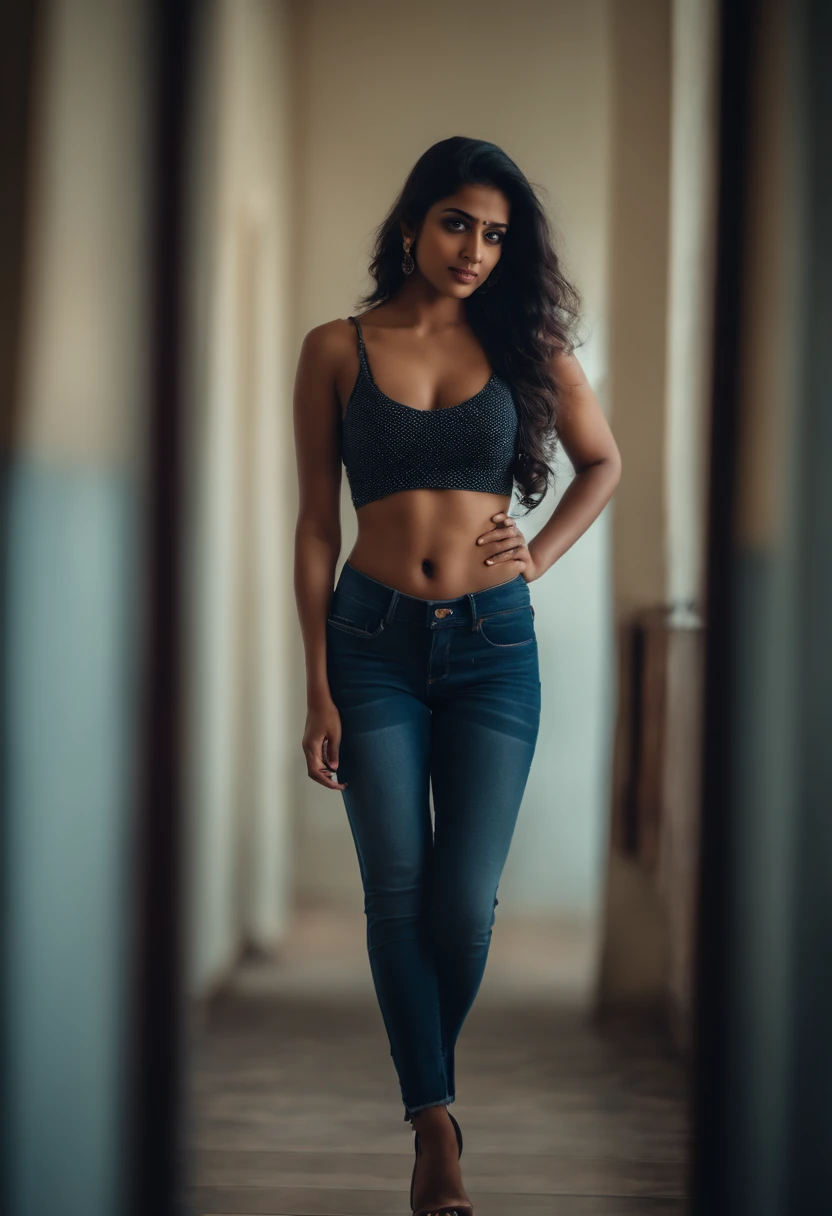 full body, sexy, slim, indian girl, crop top, jeans