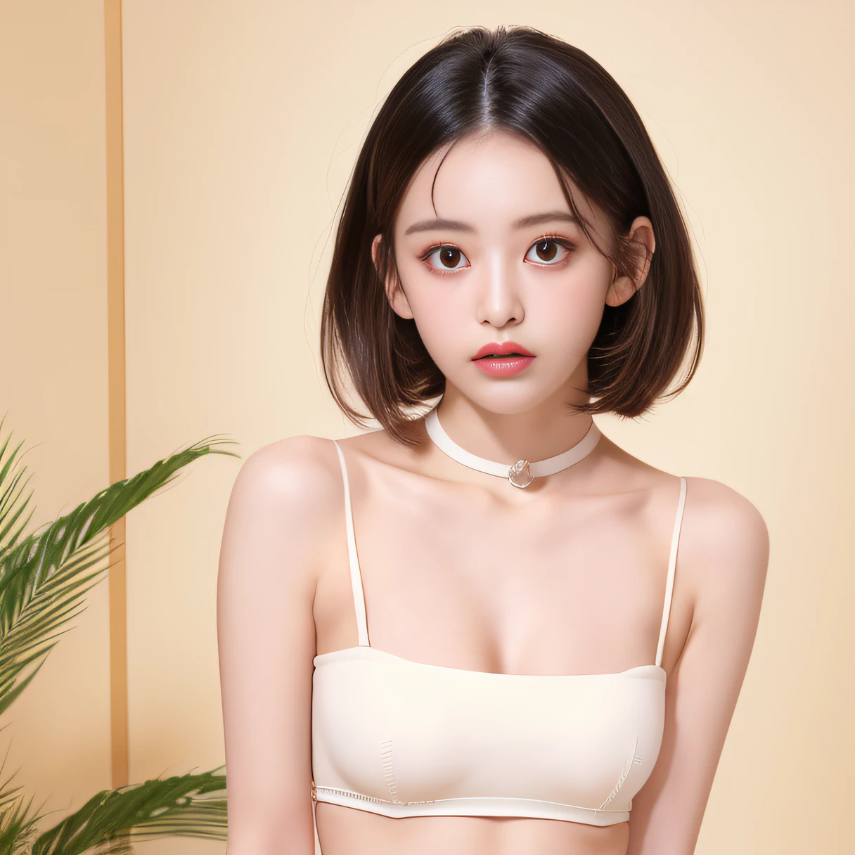 Kim jennie con el cabello negro oscuro, con rulos en las puntas del cabello negro oscuro, con un ganchito de estrella en el cabello negro oscuro, ojos de color claro, ojos bonitos, ojos llorosos, nariz bonita y respingada, labios bonitos, labios rosas, heart and cupid shaped lip, piel bonita, pale, piel blanca, con lunares y pecas en todo el rostro, rubor rosa suave en las mejilla, rubor rosa natural, maquillaje suave y rosa, jennie, cuellos bonito, cuello marcado, frown, mirada enojada, con un collar de beso, un collar bonito de beso, mientras tiene un traje de Yumeko Jabami, cospaly de Yumeko Jabami, mientras tiene una camisa blanca, con tiene un traje de color rojo encima de su camisa blanca, apretado a su cuerpo, con una falta negra corta mientras tiene el abdomen desnudo, delgado, marcado y bonito, (pechos grandes, pechos suaves, pechos bonitos, pechos naturales), mientras esta haciendo cospaly del personaje Yumeko Jabami, del anime Kakegurui, mirando a la camara, autofoto, selfie bonita