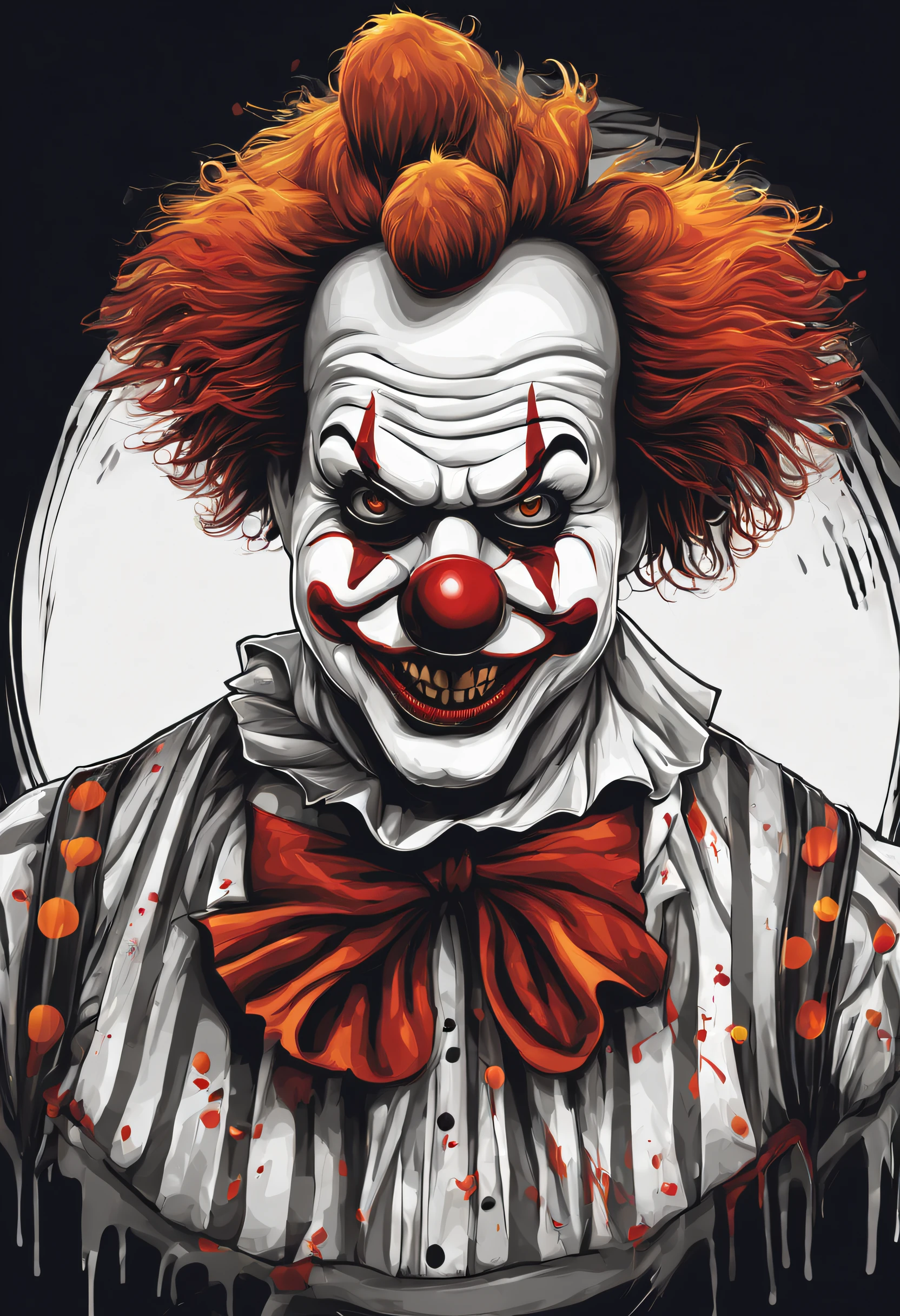 (high quality vector-style artwork,t-shirt print style,killer clown graphic art,white background,realistic colors,Halloween theme,graphic design style)