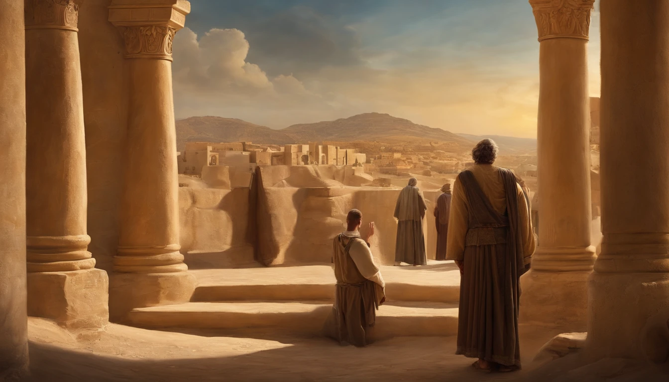 Jeremiah calls the Israelites to repentance, The Cry of the Prophet,Gatherings with large numbers of people, papyrus,Weathered parchment,Old gowns,,History reference,High-quality artwork and details,Realistic portrait style,Subtle color palette,vibrant background,natural textures,Deep Shadows,Subtle highlights,Historical accuracy,meticulous attention to detail,Emotional depth and intensity,Authentic Representation,Thought-provoking,Spiritual atmosphere,A Sense of Ancient Wisdom,Profound impact