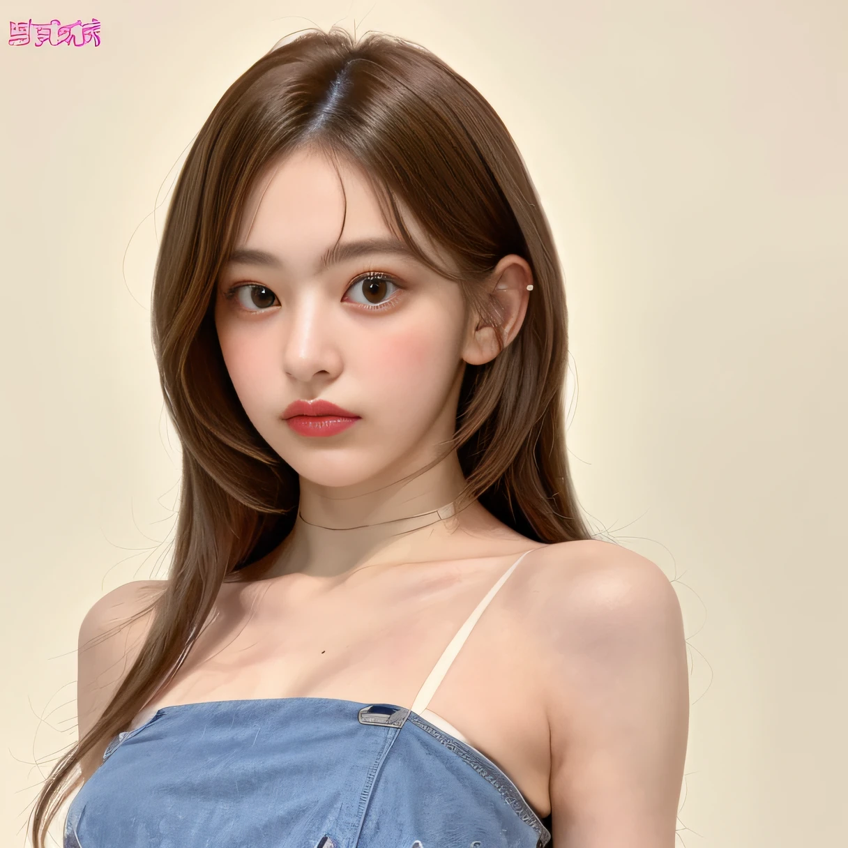 18 years old white bandeau plump and good, Medium length straight hair, Five tubes, Delicate face